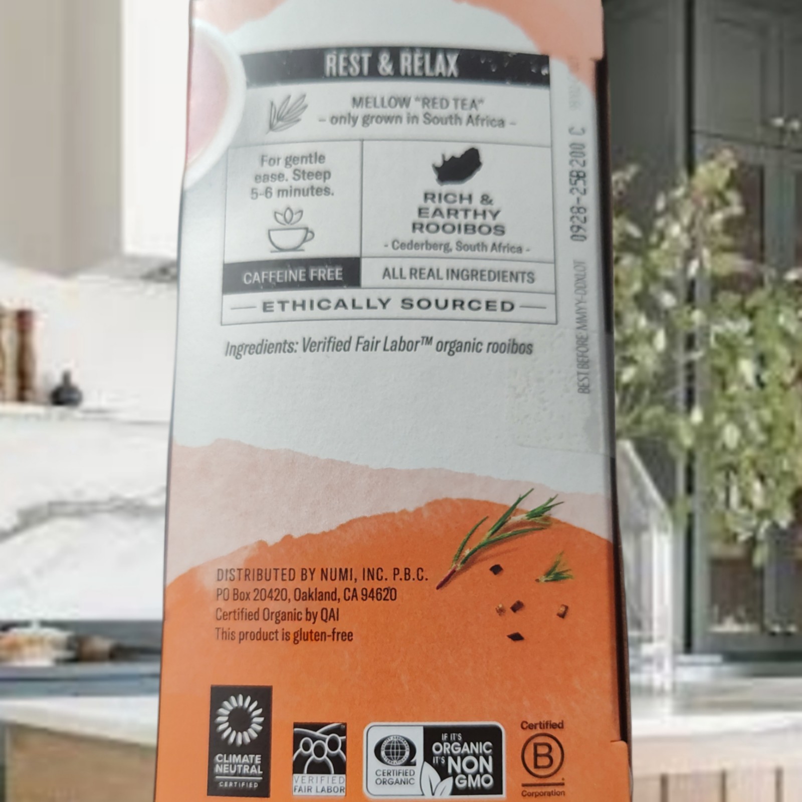 Numi 18 Organic Tea Bags Rooibos Mellow South African Brew Caffeine Free