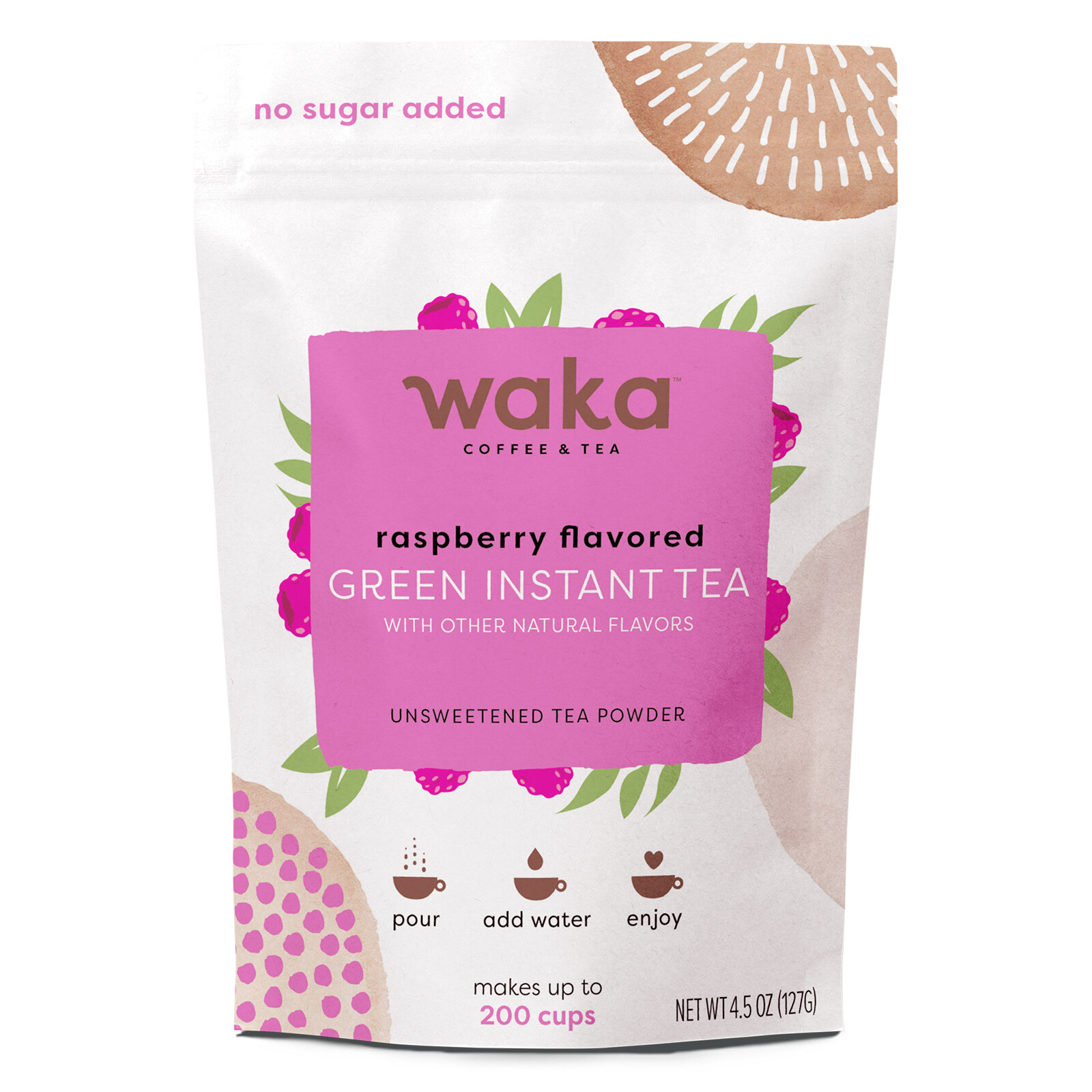 Waka Coffee Quality Instant Tea, Kenyan & Chinese, Raspberry Green Tea Powder