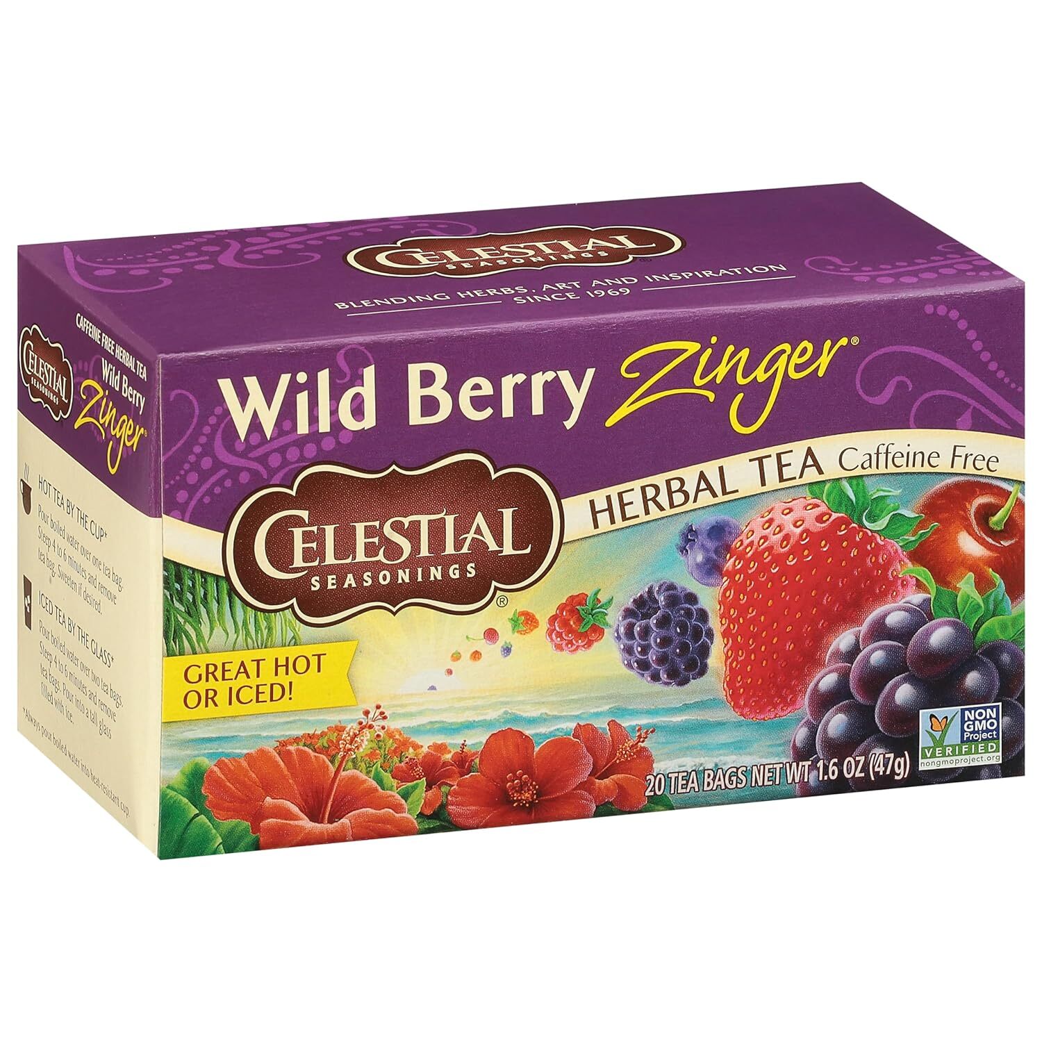 Celestial Seasonings Wild Berry Zinger Herbal Tea, Caffeine Free, 20 Tea Bags…
