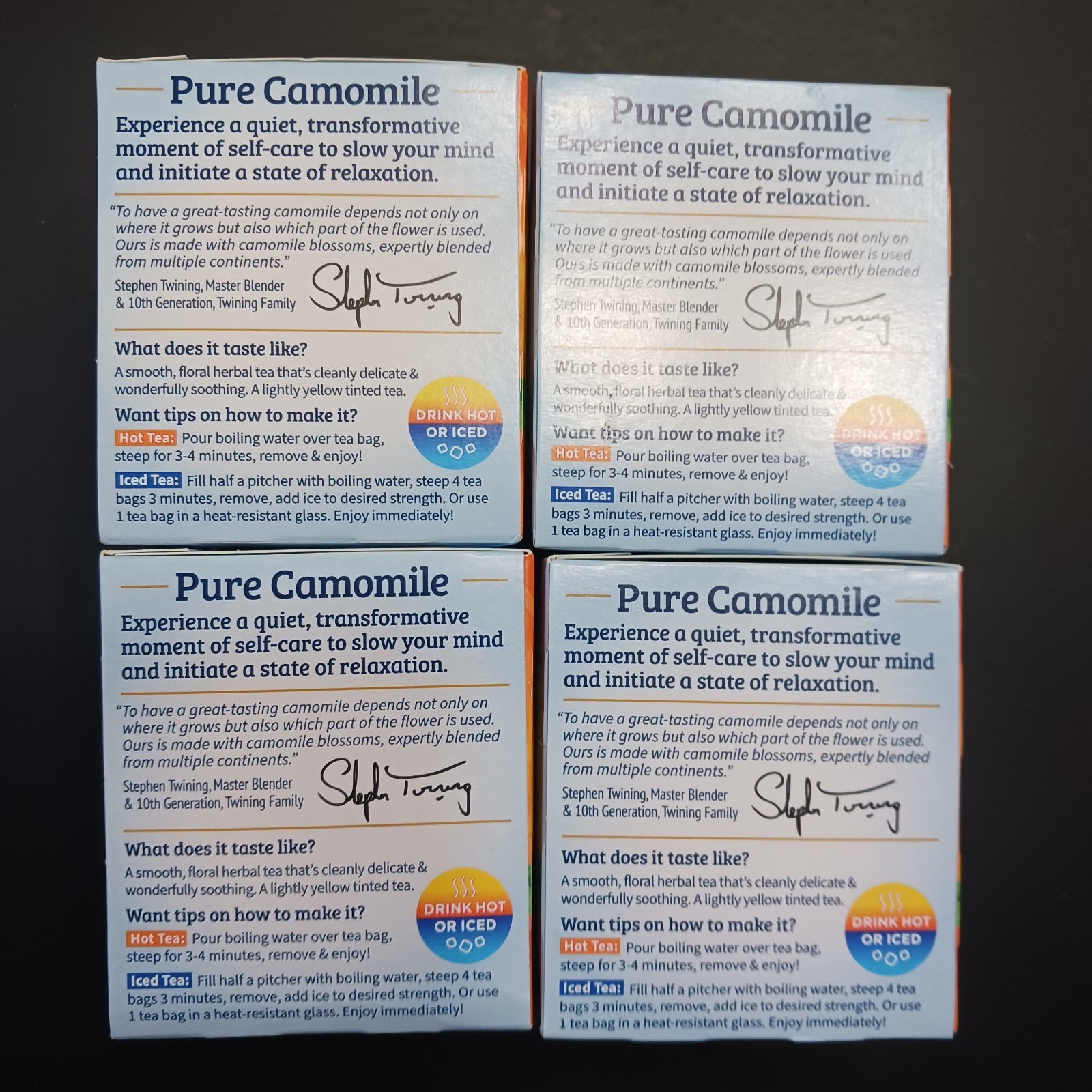Twinings Pure Camomile Tea Bags 40 Count Total Lot Of 4 Boxes Of 10