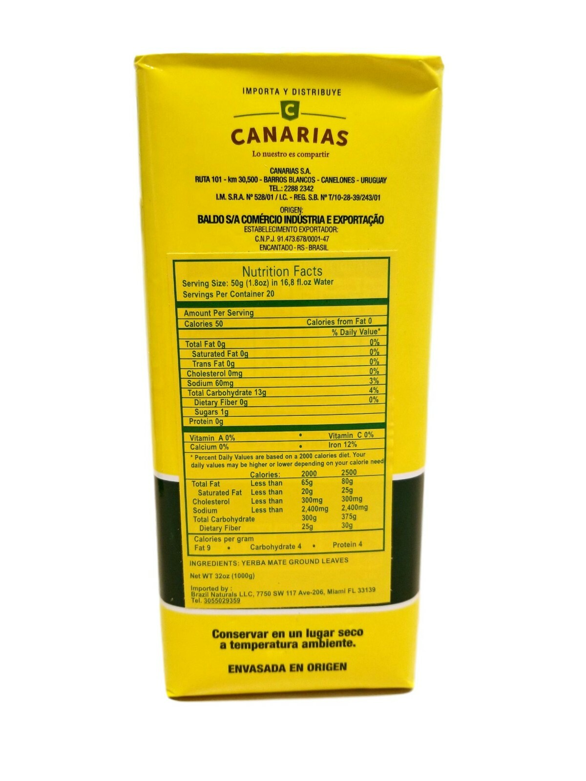 *YERBA MATE CANARIAS 1KILO 2.2 LB “Ships From USA””
