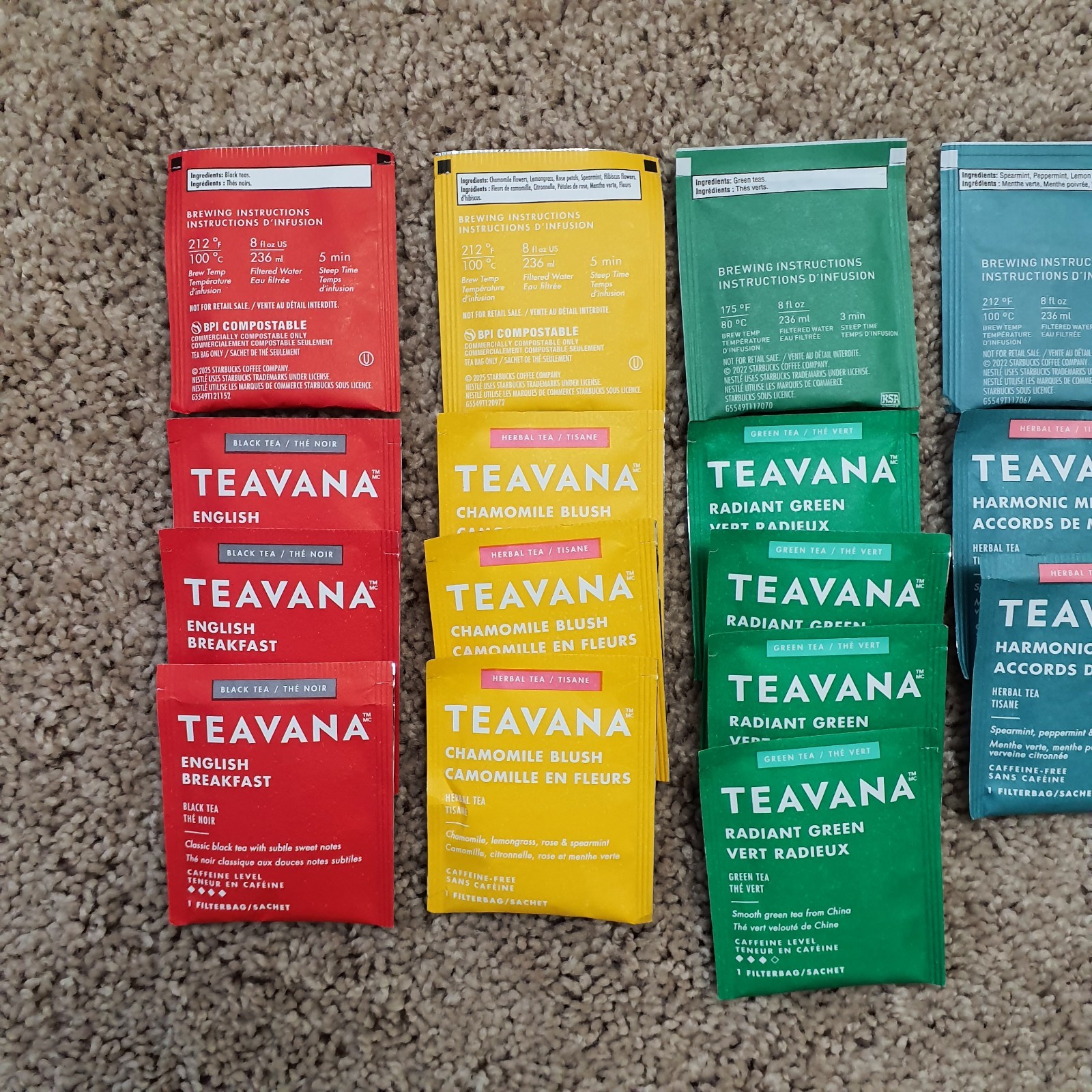 STARBUCKS TEAVANA Tea Bag Lot of 41 Sachets Mix of 5 Flavors for Tea Lovers