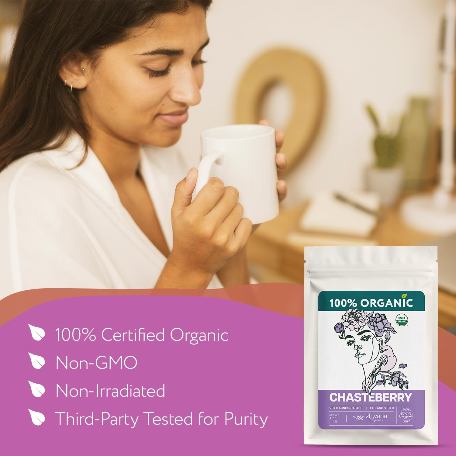 Organic Chasteberry Tea 4 oz Vitex Agnus-castus Herb Chaste Tree Berry for Women