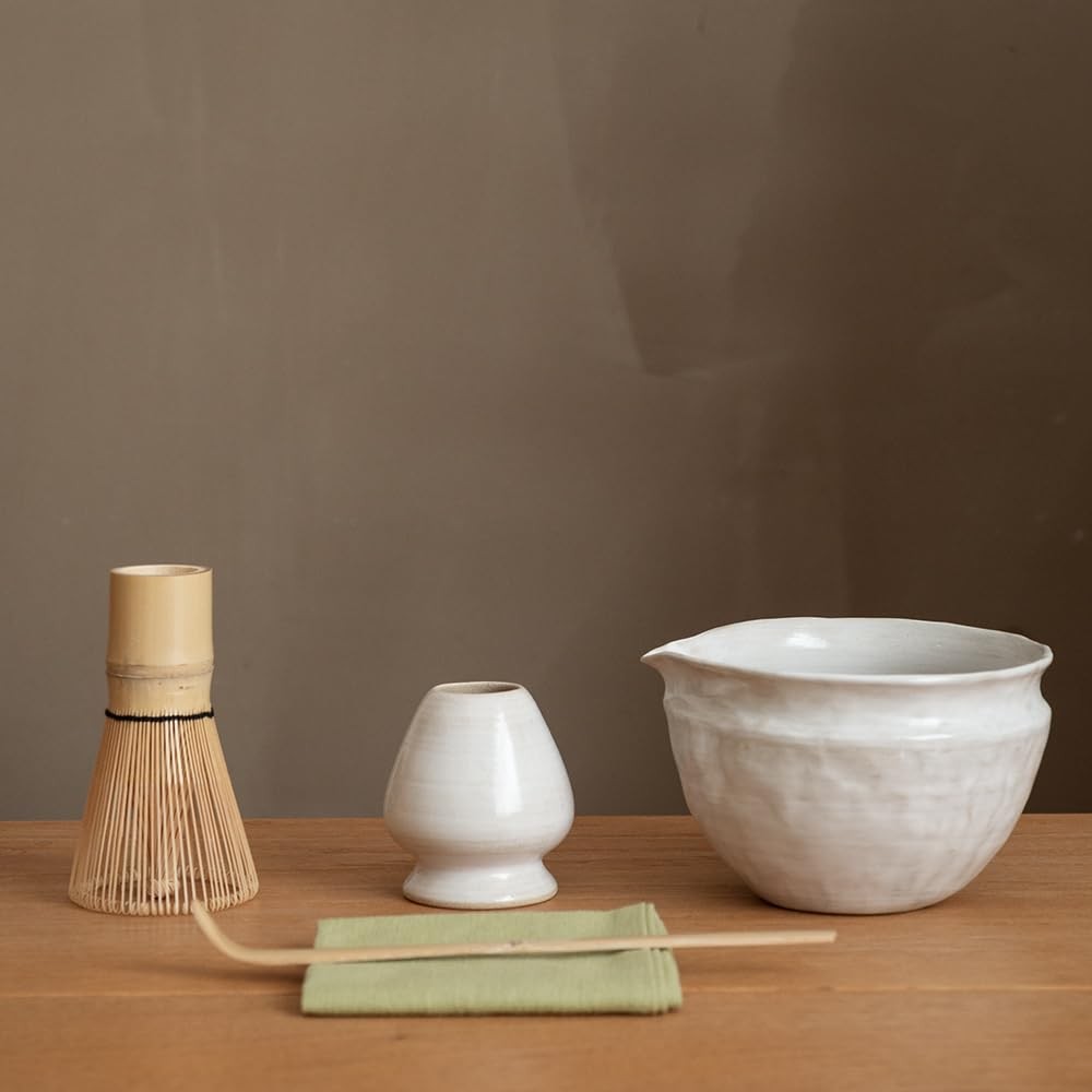 Japanese Matcha Whisk Set 6-Pcs with 500ml Ceramic Bowl, Bamboo Chasen – Matcha