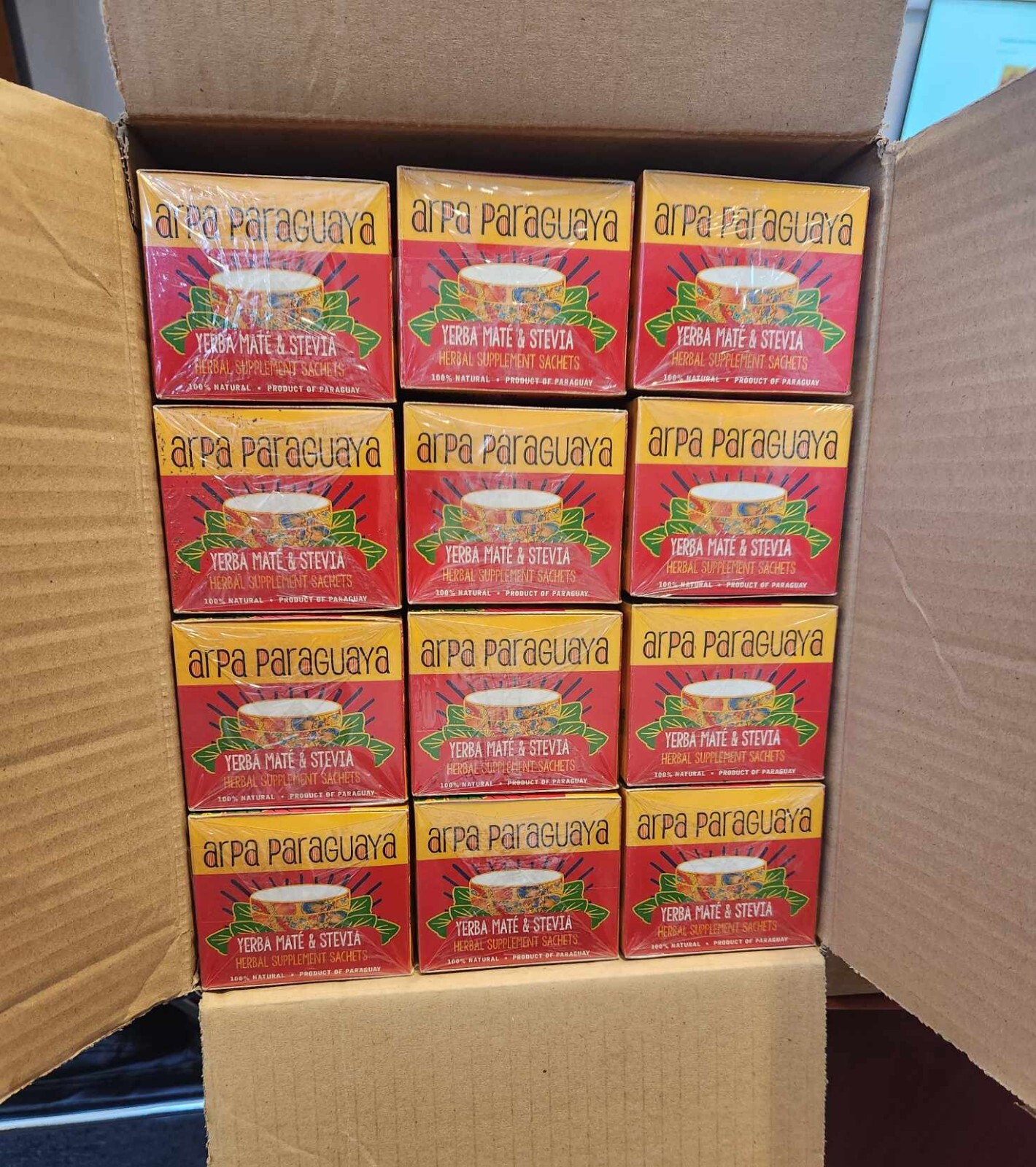 BULK Yerba Mate & Stevia Tea Sachets; BULK 12 boxes; 25 sachets per box