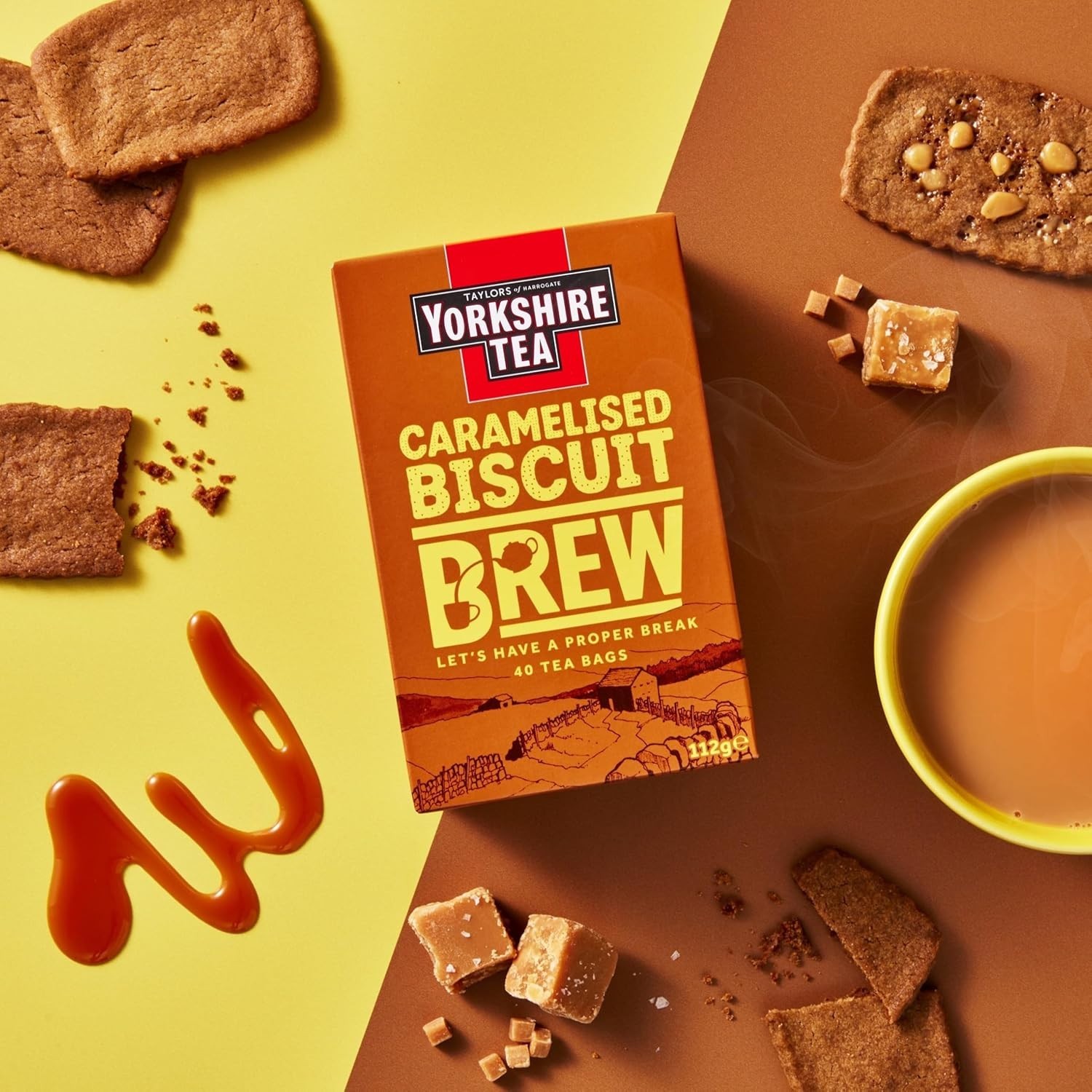 Yorkshire Tea Caramelised Biscuit Brew – 40 Count Caffeinated Pillow Tea Bags