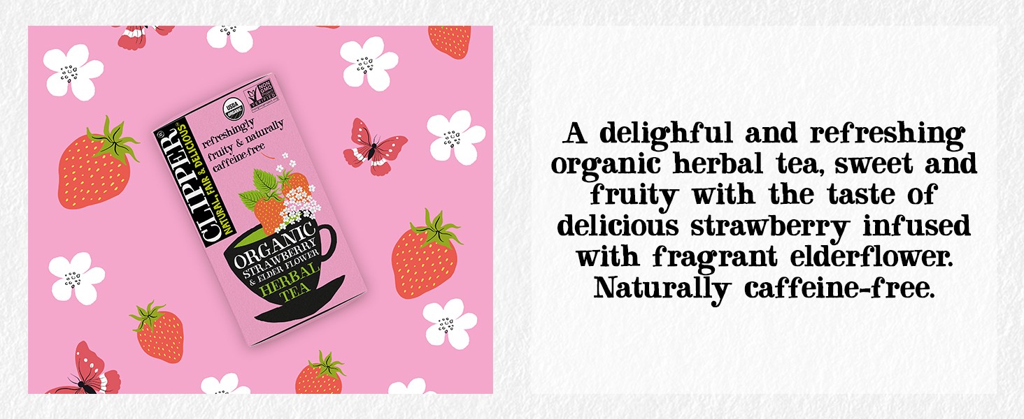 Strawberry and Elderflower, Organic, Plant-Based, Caffeine-Free, Great