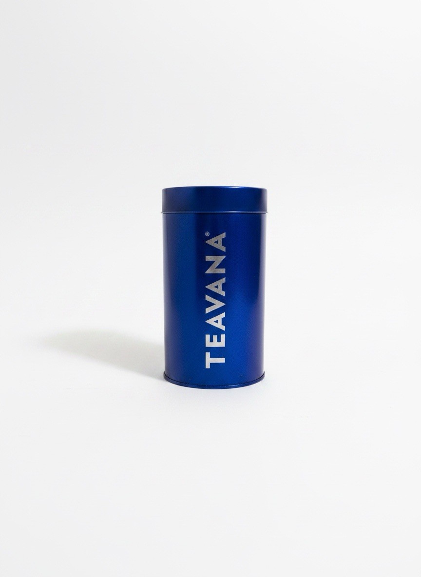 Teavana Blue Tea Tin 16 oz Empty Storage Canister Airtight Lid Collectible