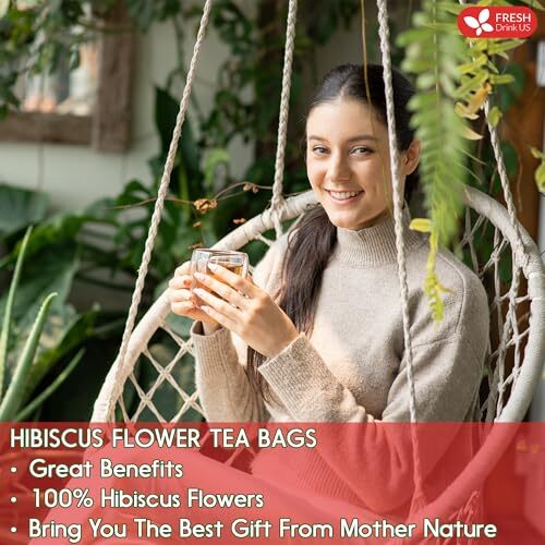 FreshDrinkUS, Premium 140 Hibiscus Flowers Tea Bags, 100% Natural, Pure from