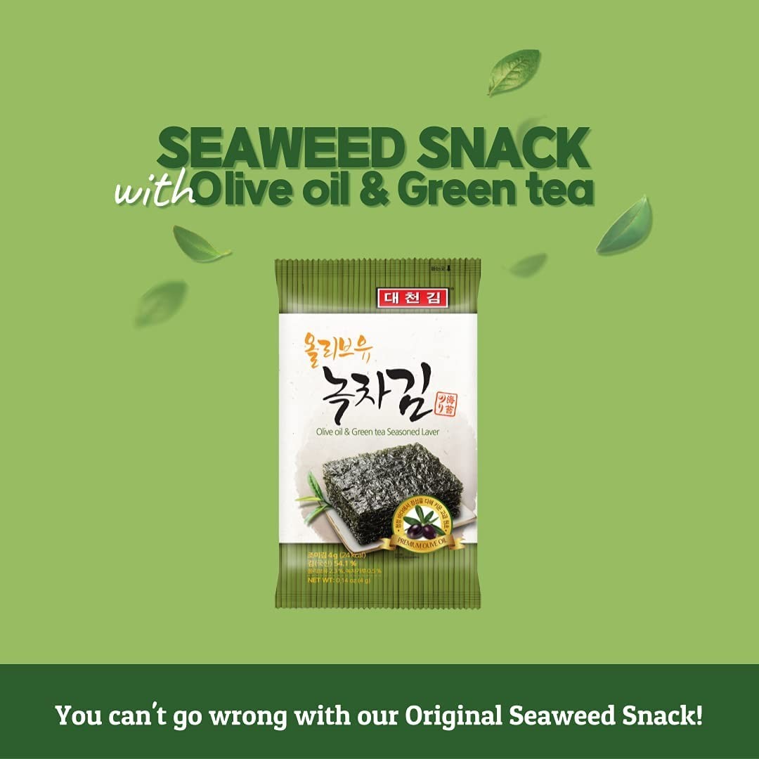 Daechun Seaweed Snack, Pack of 20, , Sea Salt, Green Tea Powder, Product of K…
