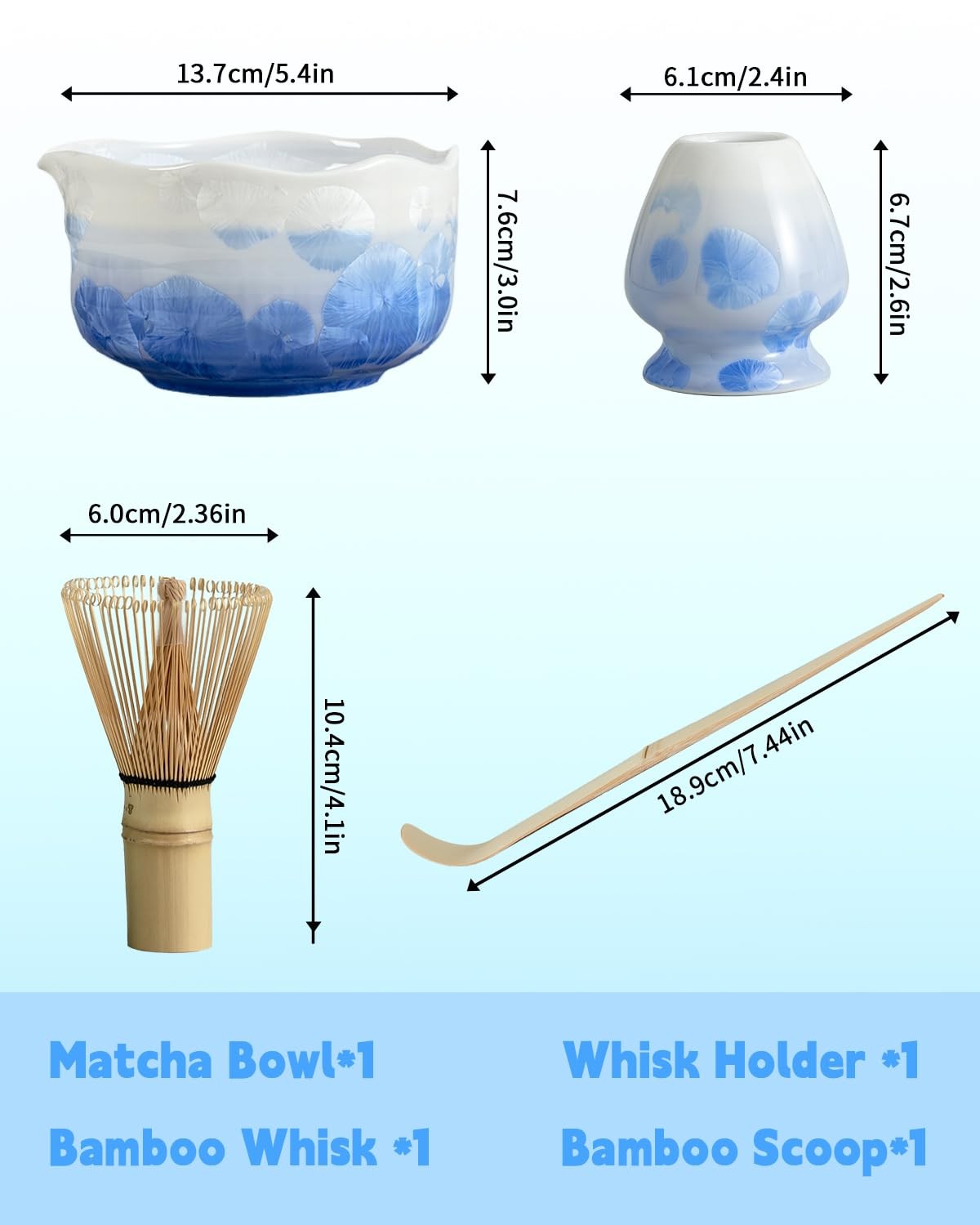 Natural Crystal Flower Matcha Set – 4 Pcs Food Grade Matcha Kit with Spouted …