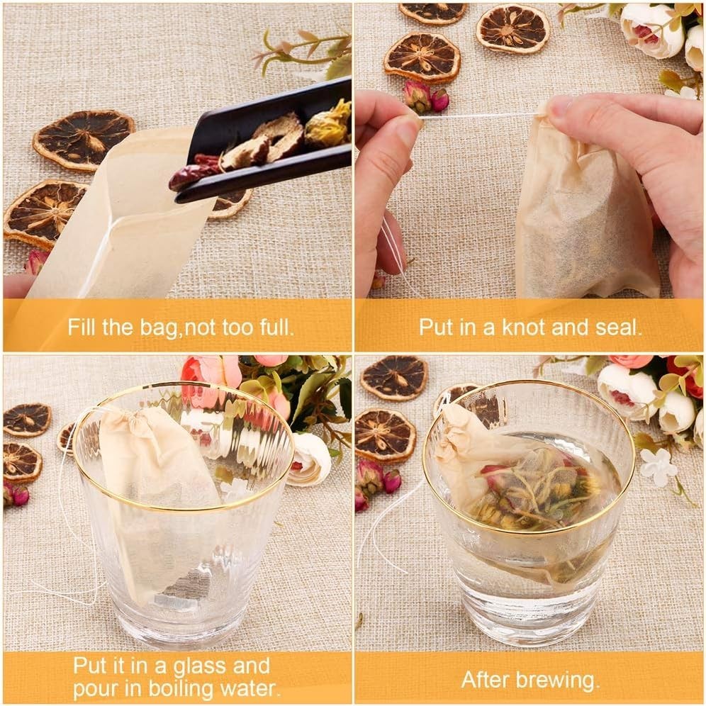 100PCS Tea Filter Bags, Disposable Tea Bags for Loose Leaf Tea, Drawstring Em…