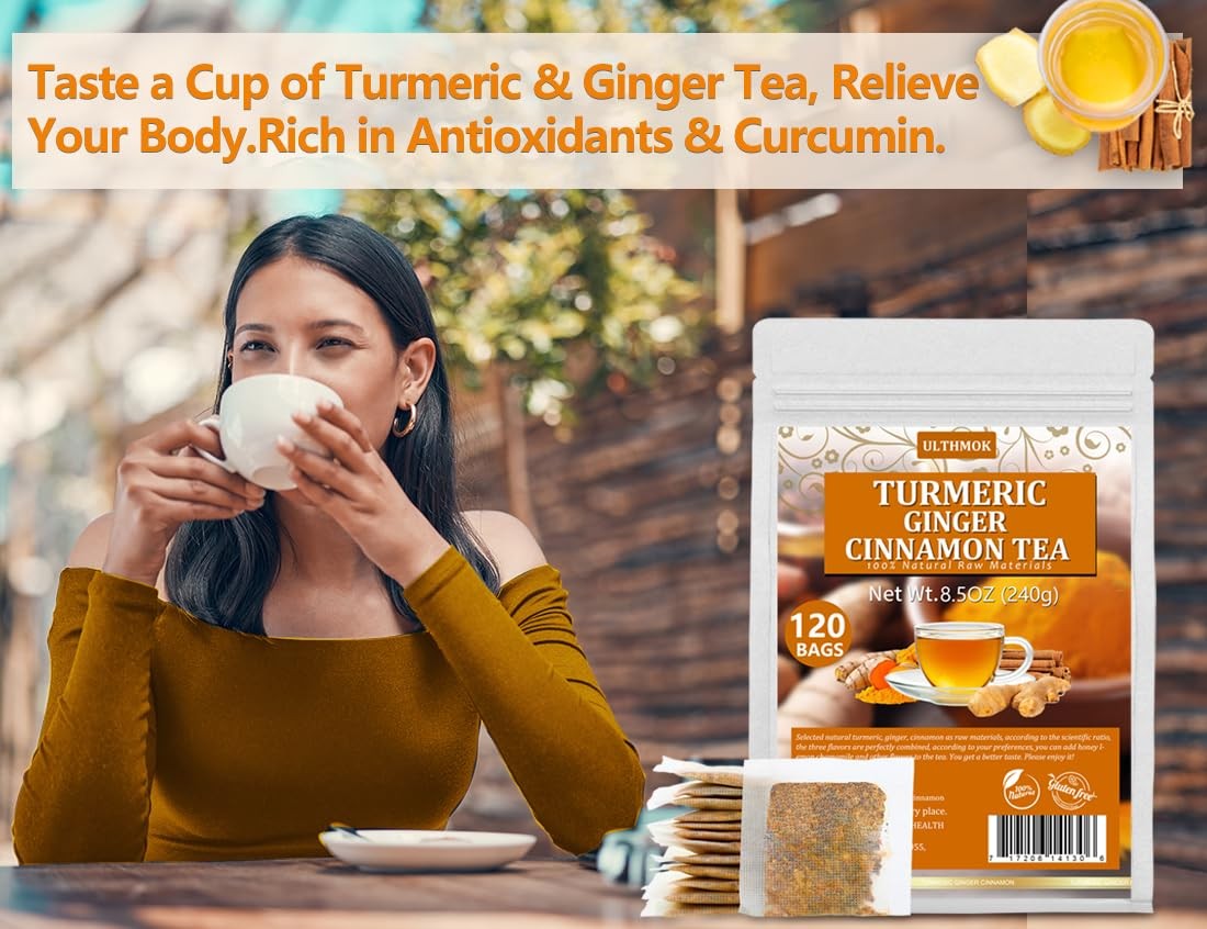 120 Premium Turmeric, Ginger, Cinnamon Blend Tea Bags, 120 Count (Pack of 1)