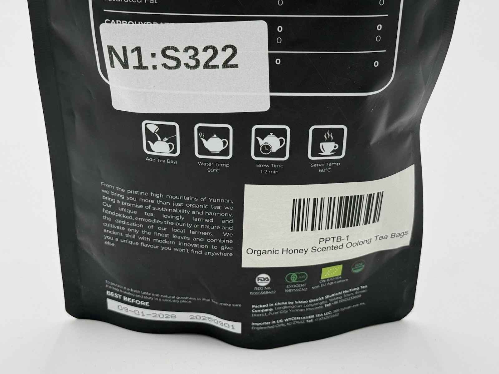 PiPi Tea Organic Honey Scented Oolong Bags – Whole Leaf, 20 (3G. Each) 20 Bags