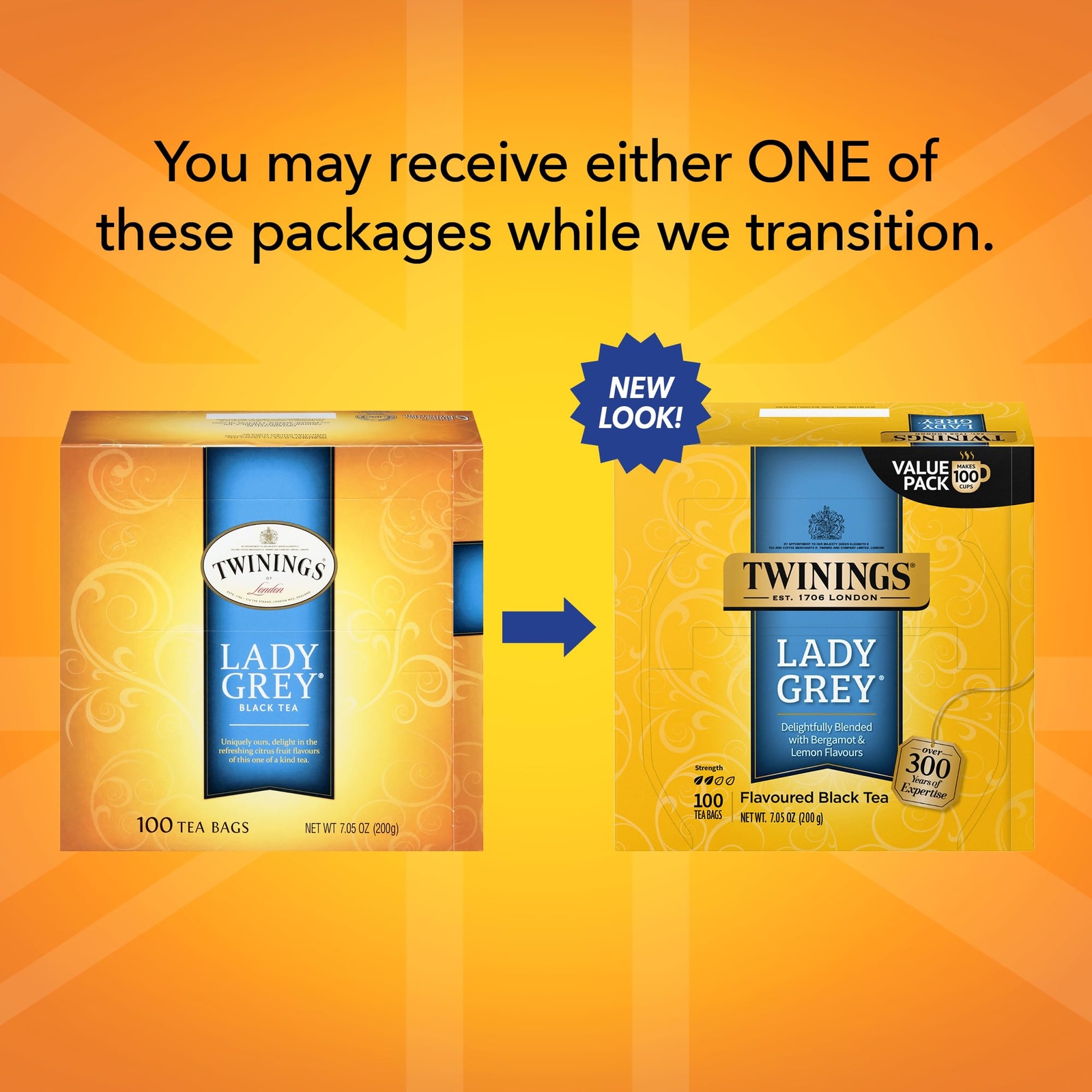 Lady Grey Black Tea 100 Individually Wrapped Tea Bags Orange Peel & L