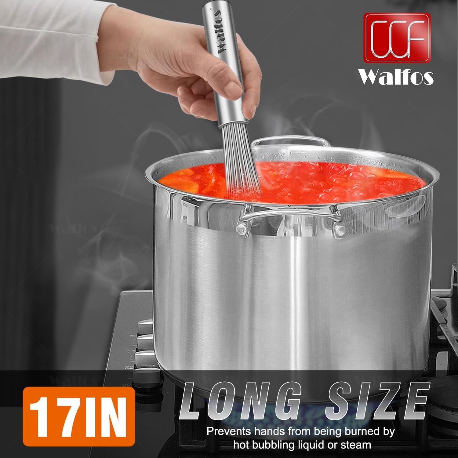 Walfos Whisk,17in Large Whisks, Heavy Duty Stainless Steel 17 in, Silver-1Pcs