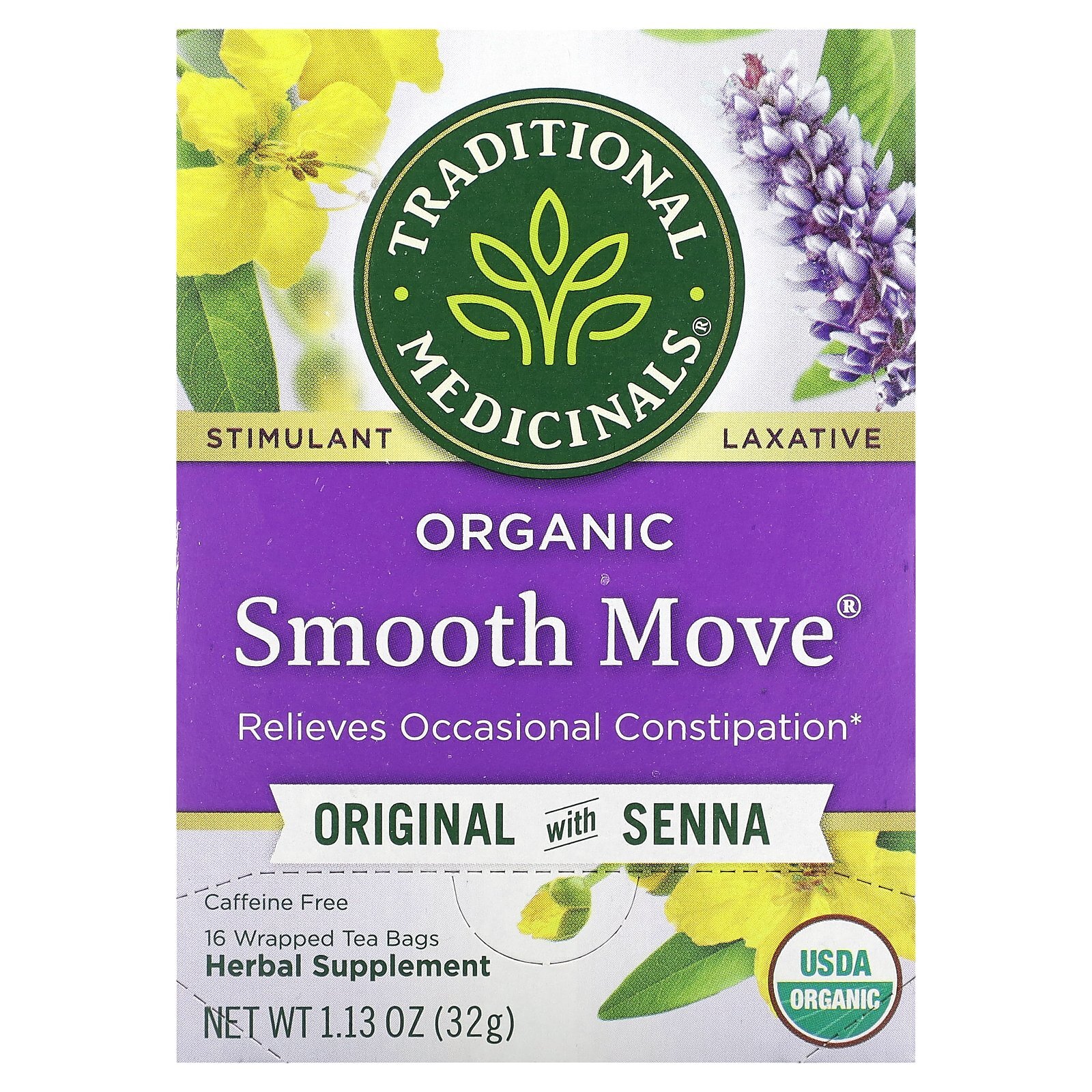 Organic Smooth Move, Original with Senna, Caffeine Free, 16 Wrapped Tea Bags,