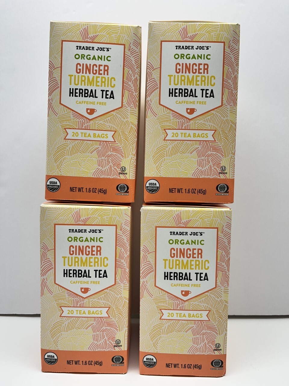 4- BoxTrader Joe’s ORGANIC GINGER TURMERIC HERBAL TEA  Tumeric Caffeine Free 