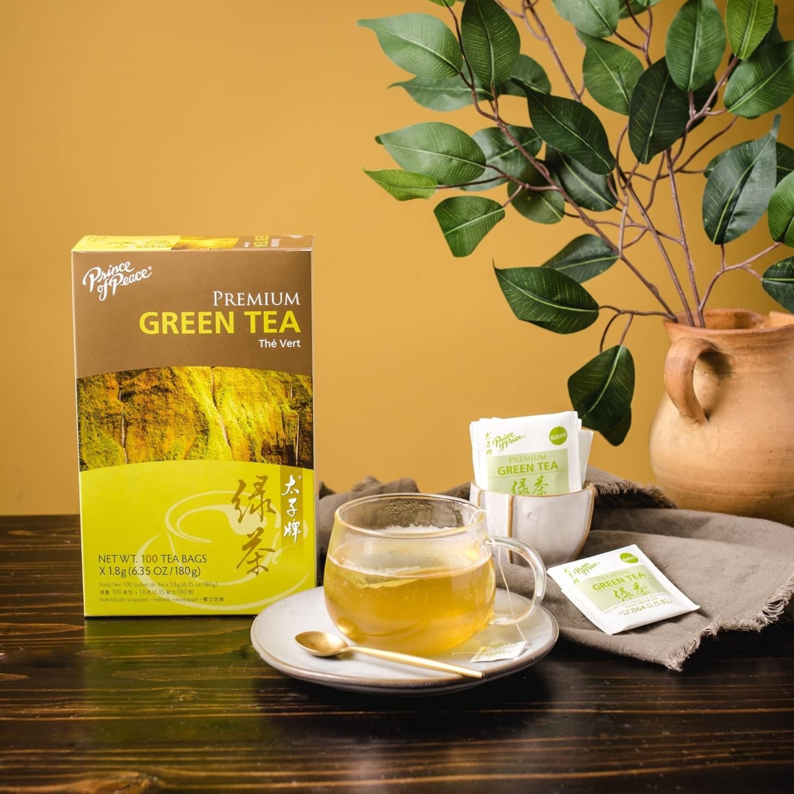 5 Boxes Premium Green Tea, 100 Tea Bags Each Box -Prince of Peace