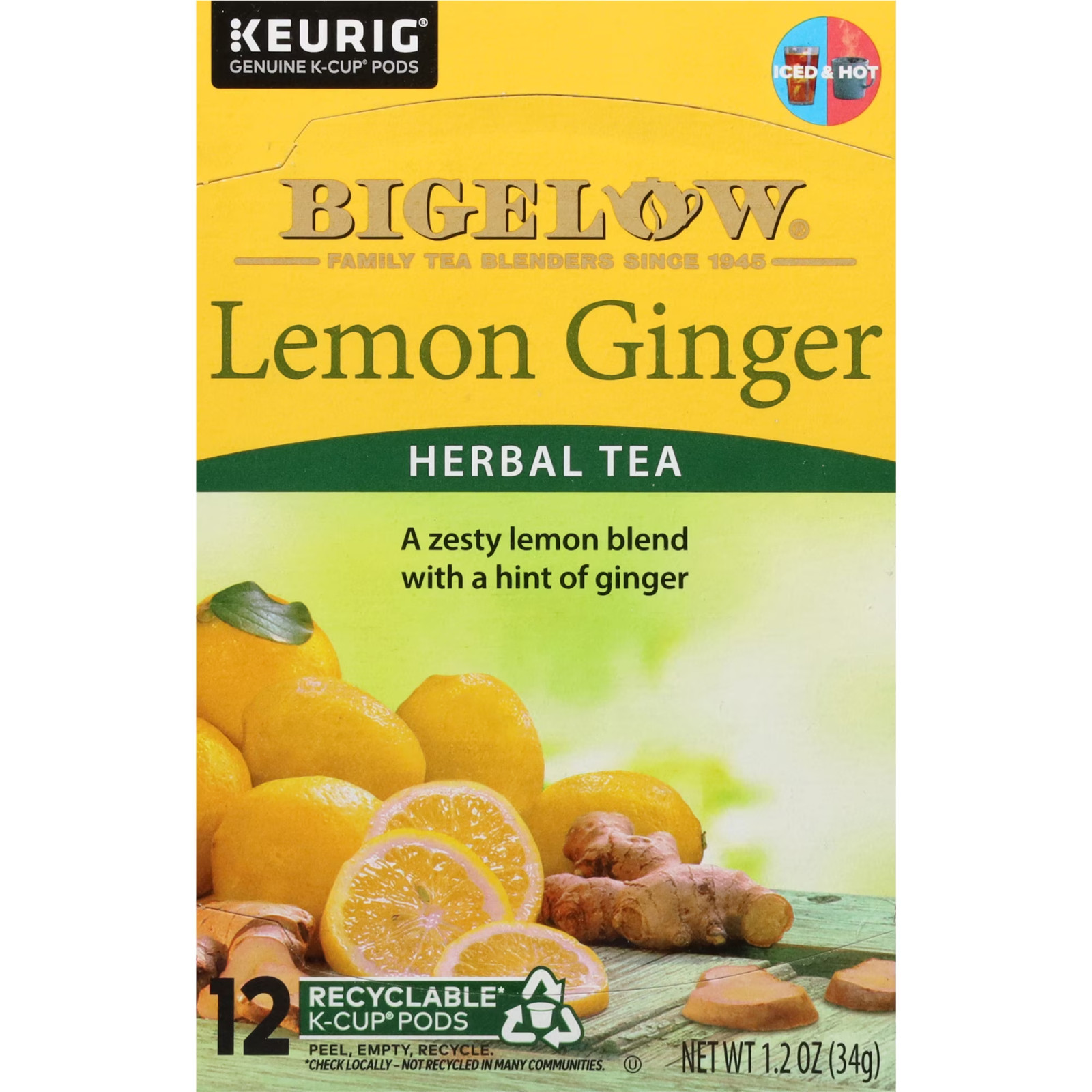 Bigelow Lemon Ginger, Caffeine-Free Herbal Tea,Keurig K-Cup Tea Pods,12 Count…
