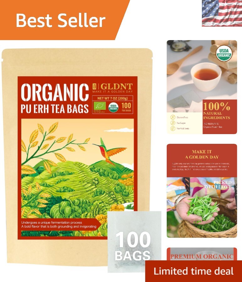 100 Count Organic Pu-erh Tea Bags – Mellow & Invigorating Dark Tea Experience