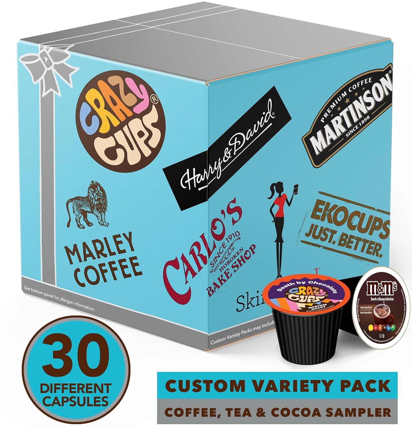 Variety Pack of Coffee, Tea, Hot Chocolate and Cappuccino, Sampler of Single Ser