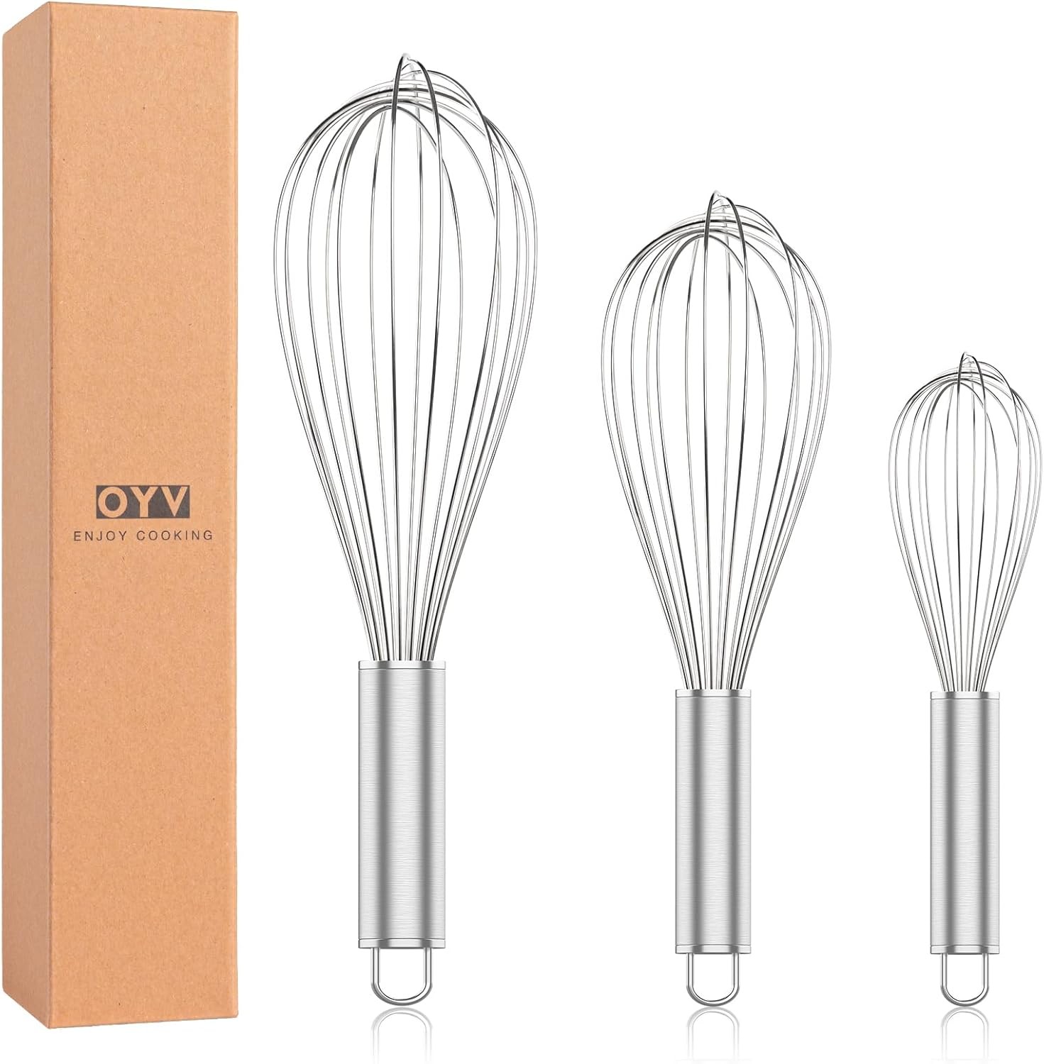 304 Stainless Steel Whisk Set, Dishwasher Safe Rustproof Metal Whisk, Silver