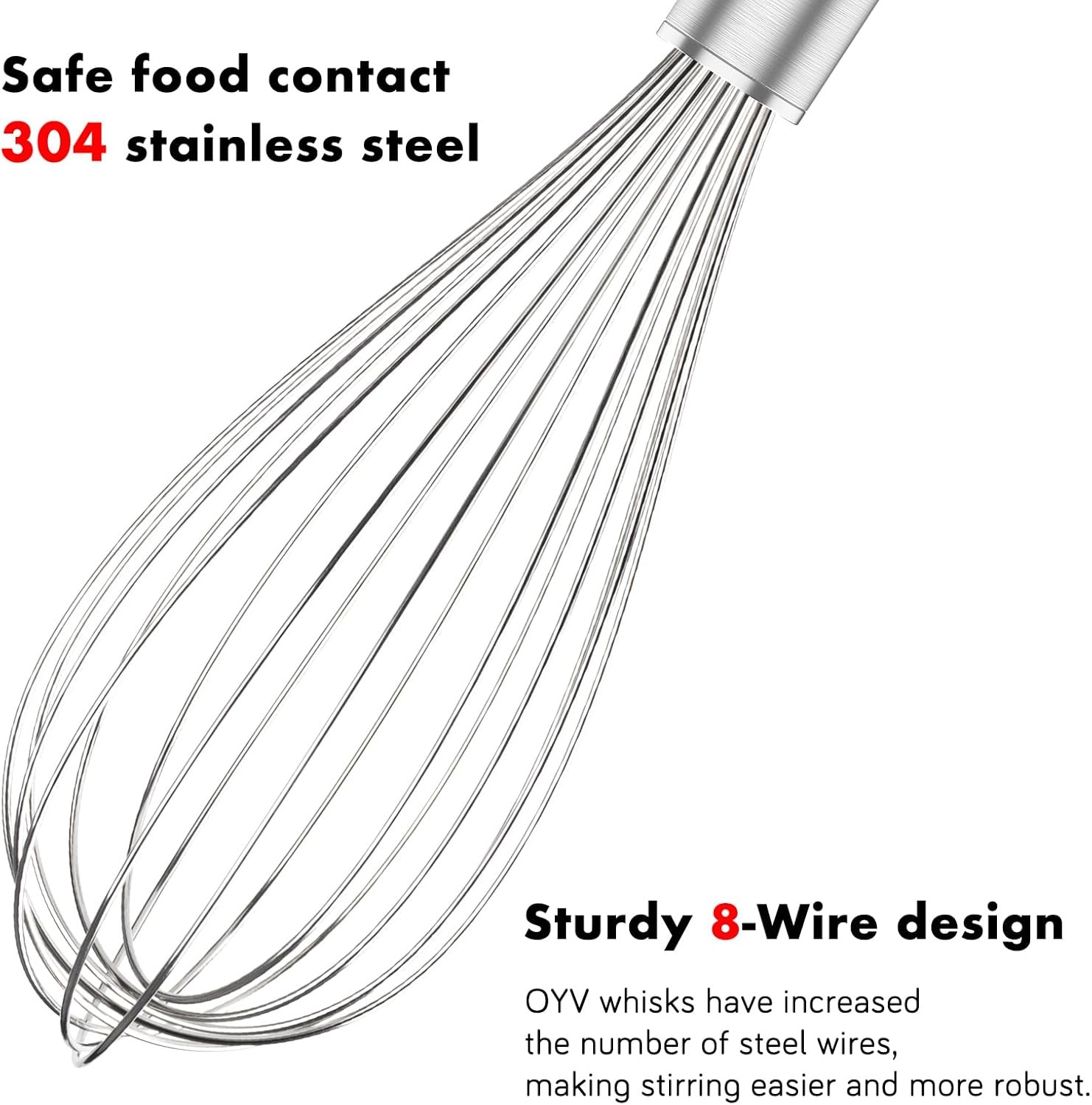 304 Stainless Steel Whisk Set, Dishwasher Safe Rustproof Metal Whisk, Silver