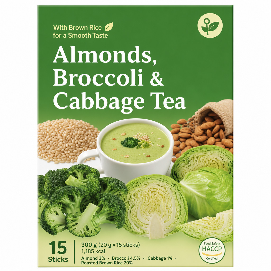 Korean Almond, Broccoli & Cabbage Tea – Smooth Roasted Vegetable Blend with Brow