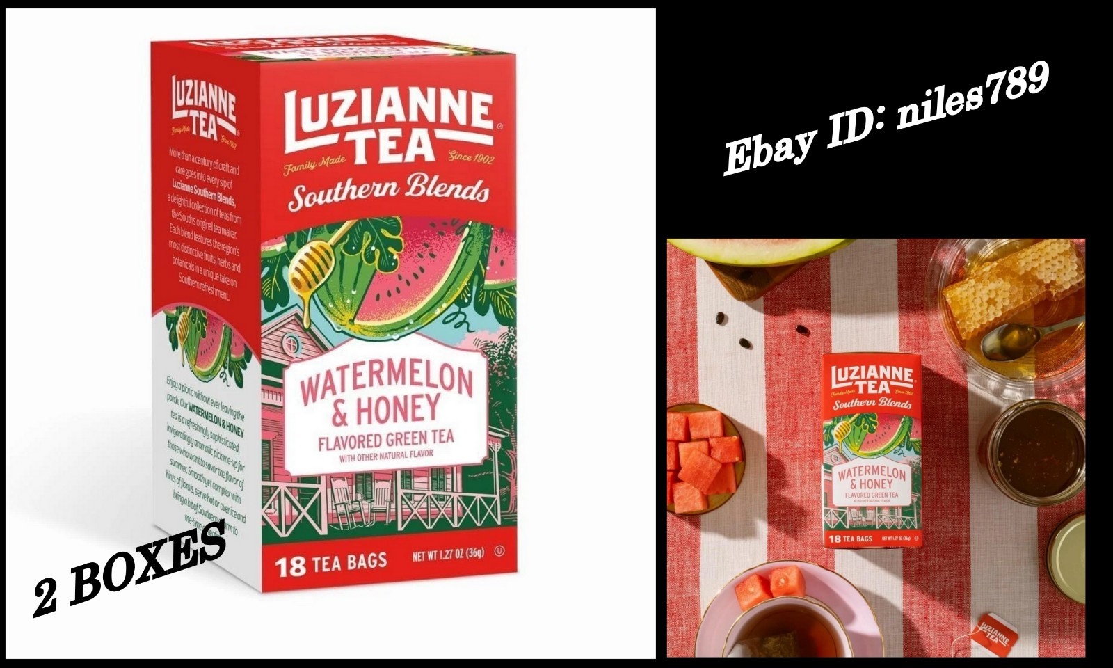 2 Luzianne Southern Blends Watermelon & Honey Flavored Herbal Tea Bags