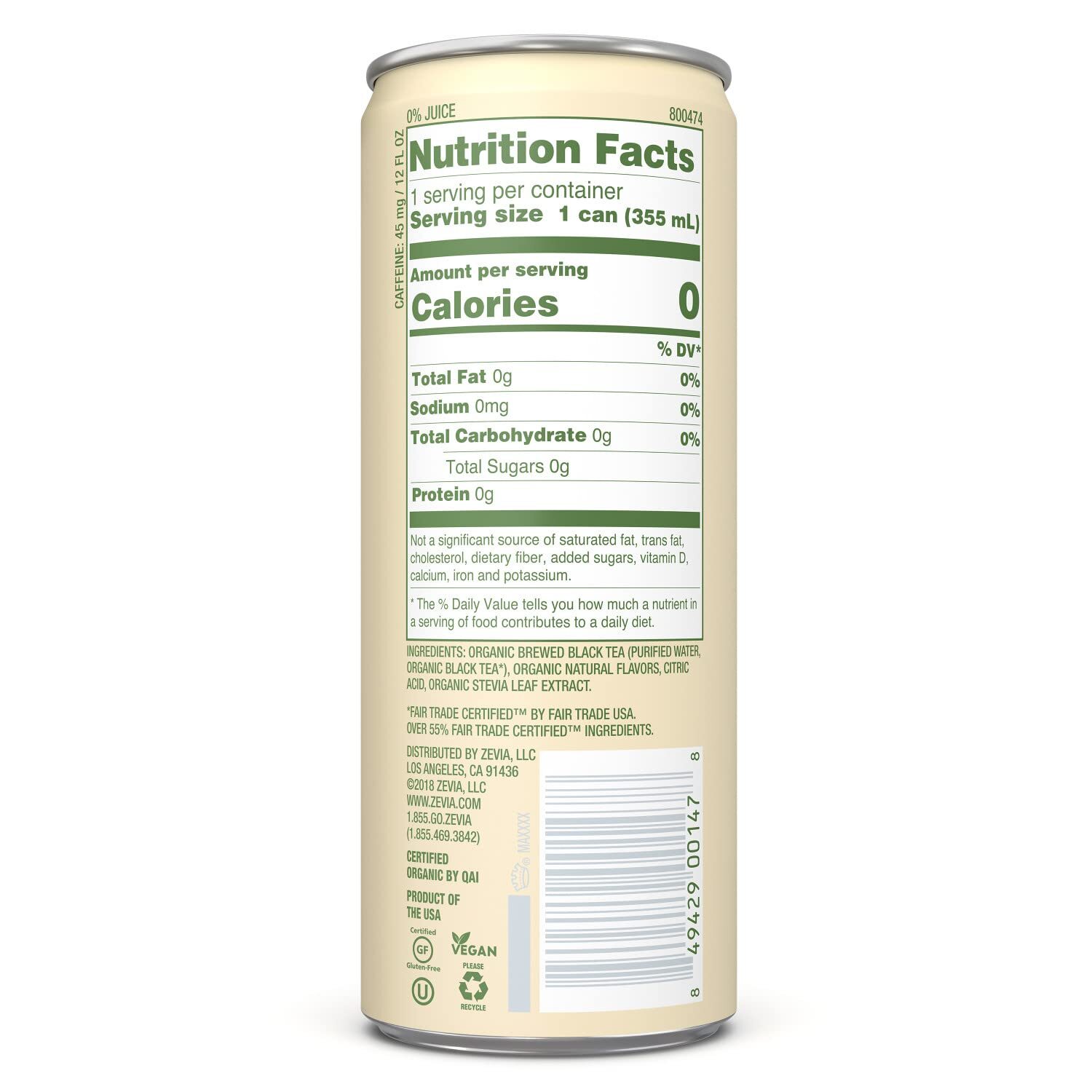 Zevia Organic Iced Tea Peach Pack Of 12 Sugar Free 12 Fl Oz Cans