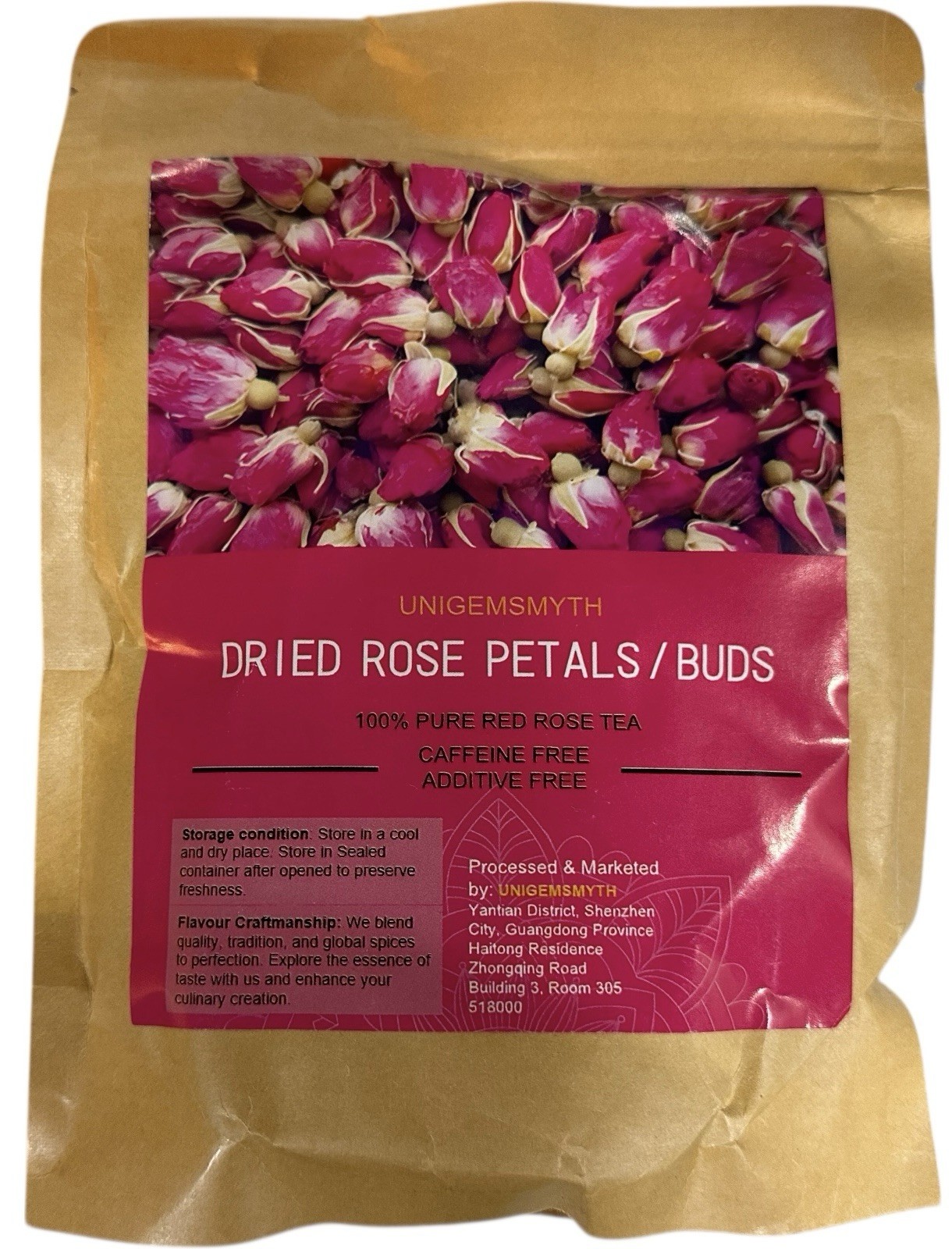 Unigemsmyth Dried Rose Petals/Buds 100% Pure Red Rose Tea – Caffeine Free – New!