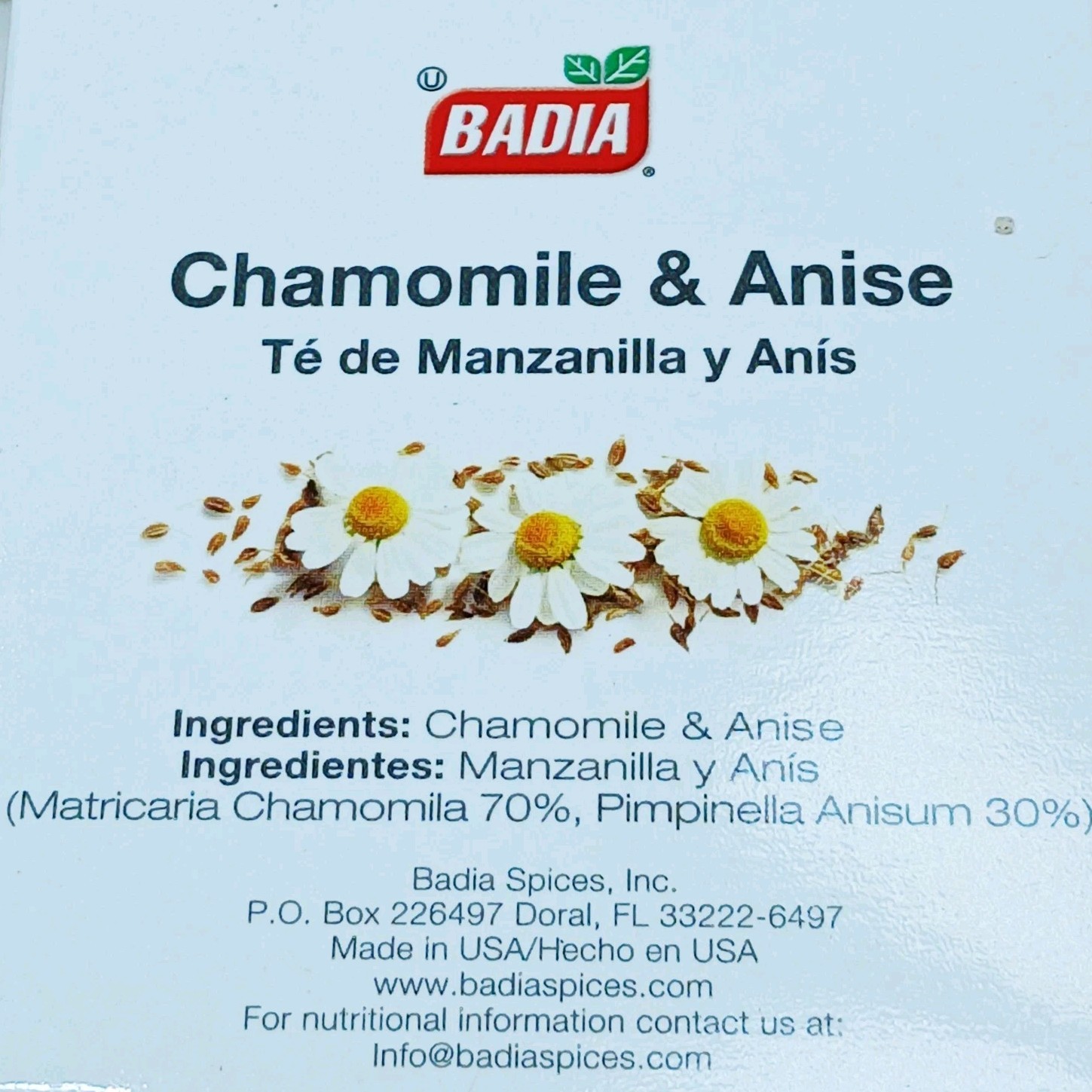 5 Badia Chamomile & Anise Tea | 25 Bags Per Box | Gluten Free Kosher 2027