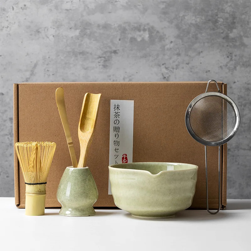 4PCS Matcha Set Bamboo Whisk Teaspoon Ceramic Bowl Tranditional Tea Sets Home Te