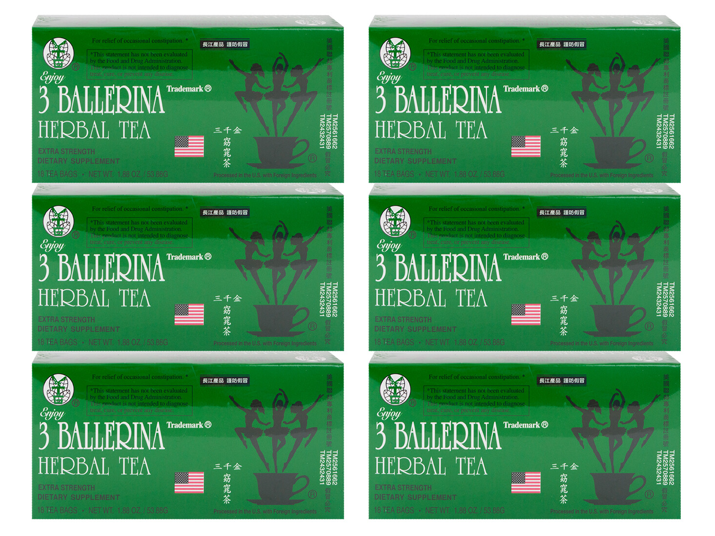3 Ballerina Dieters Tea, Extra Strength, Orig. Flavor, 18 bags (6 BOXES) 12/26