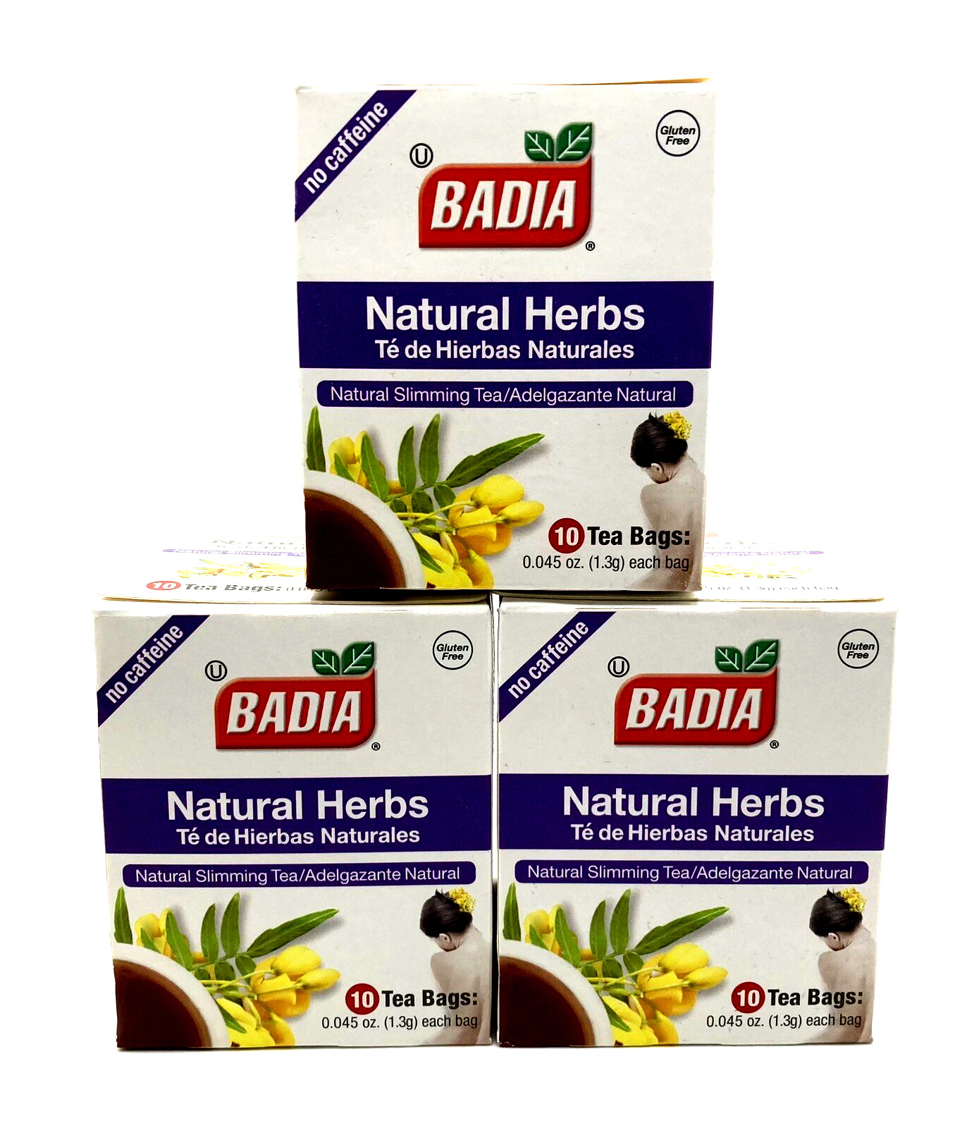 Badia Natural Herbs Tea 3-Pack – Caffeine-Free Herbal Slimming Tea, 10 Bags Each