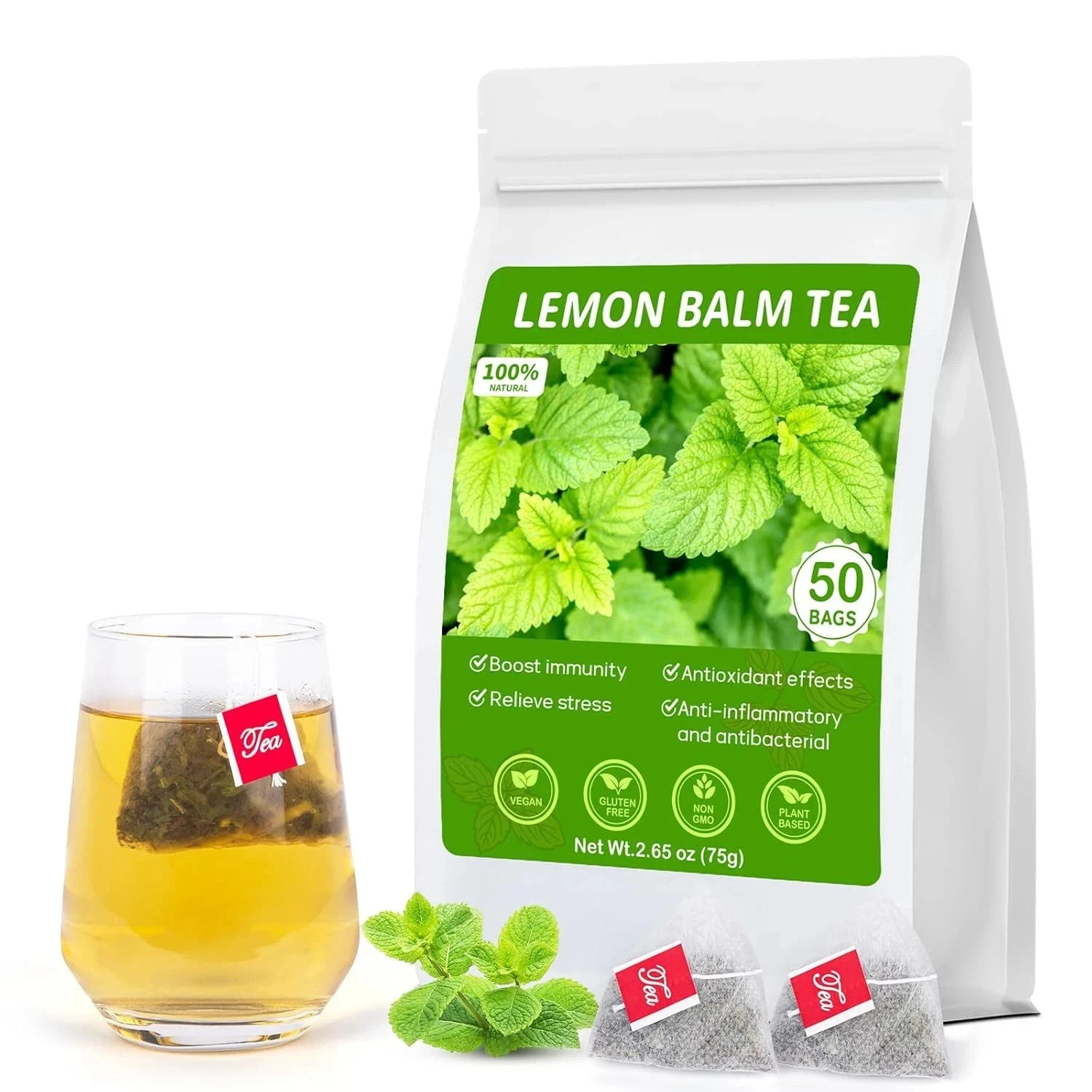 Lemon Balm Tea, 100% Pure & Natural Lemon Balm Leaves Herbal Tea Bags, Promotes