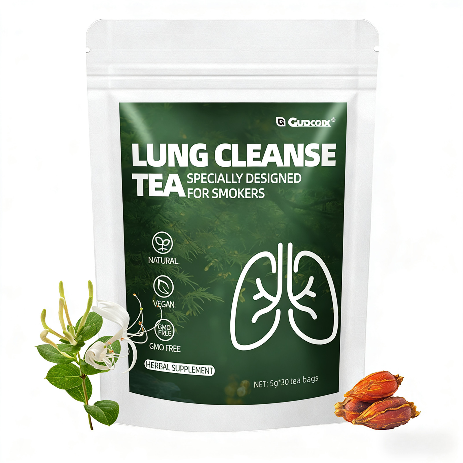 Lung Cleanse Herbal Tea for Smokers, Natural Detox & Respiratory Support 30 Bag