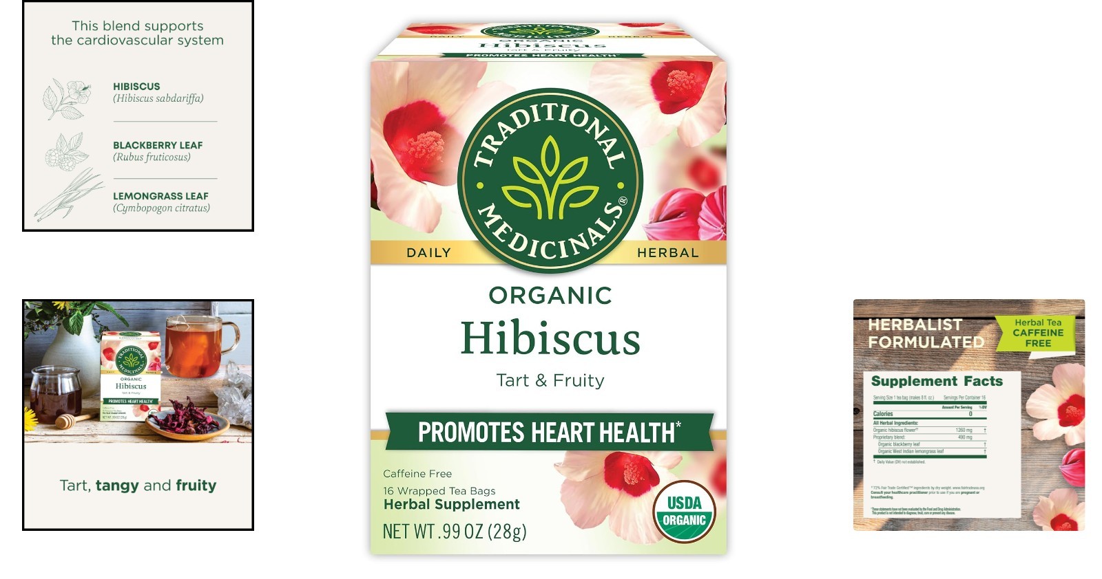 Caffeine-Free Organic Hibiscus Tea Bags – 16 Count for Cardiovascular Support