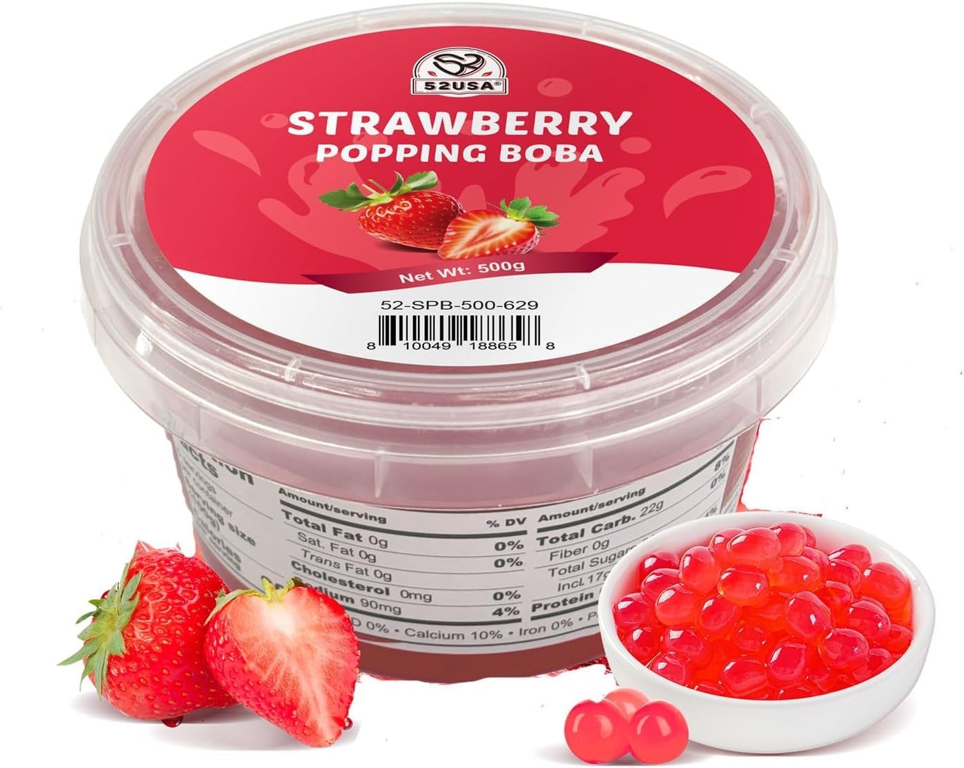 52USA Strawberry Popping Boba 1.1 Pound Pack of 1, Popping Pearls for Bubble …
