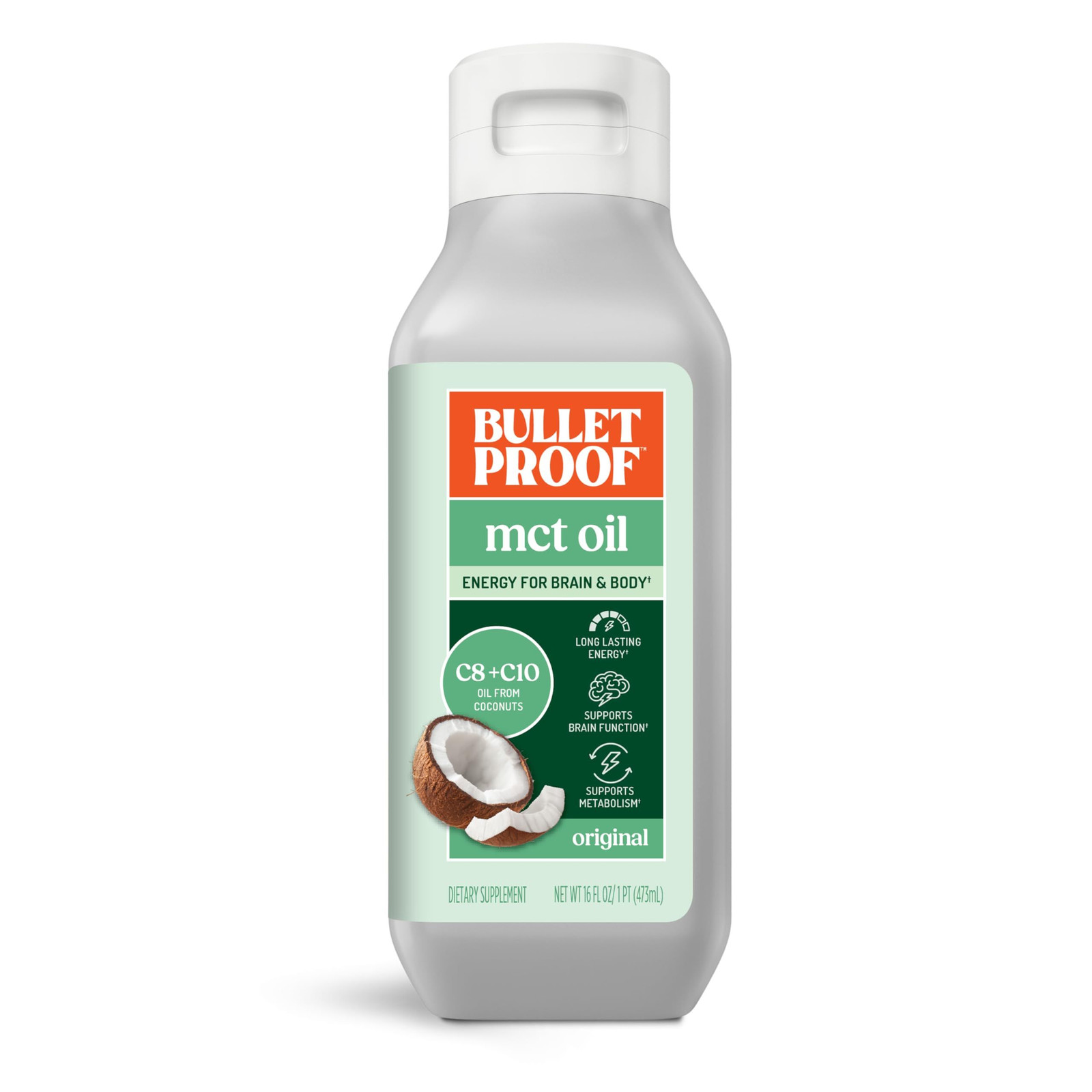 Bulletproof C8 & C10 MCT Oil, 100% Pure Coconut 16 Fl Oz (Pack of 1), Clear