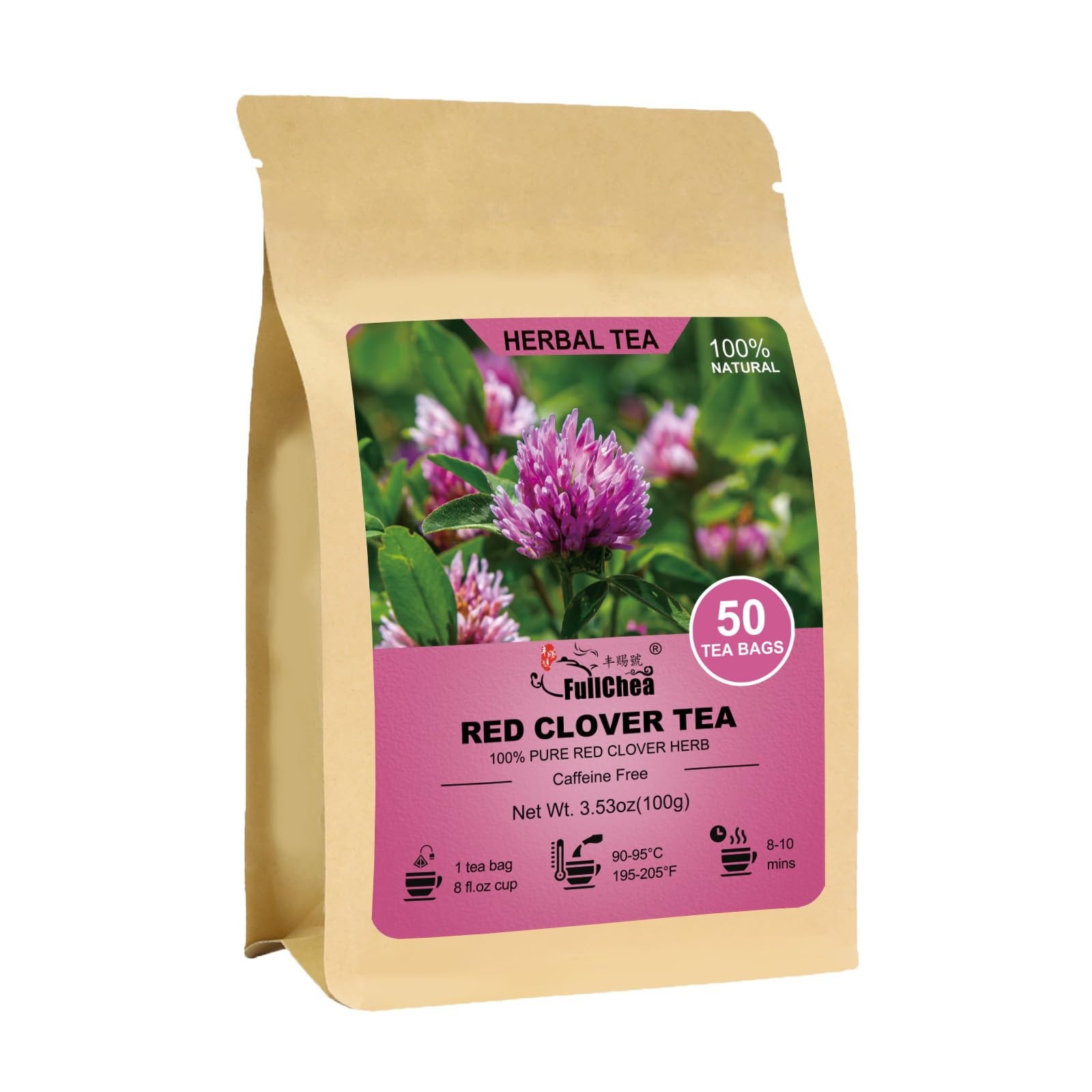 Red Clover Tea Bags – 50 Count – Pure Herbal, Non-GMO, Caffeine-Free
