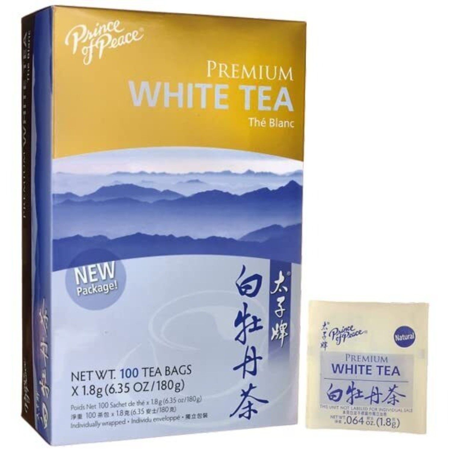 Premium White Tea, 100 Tea Bags Each Box -Prince of Peace