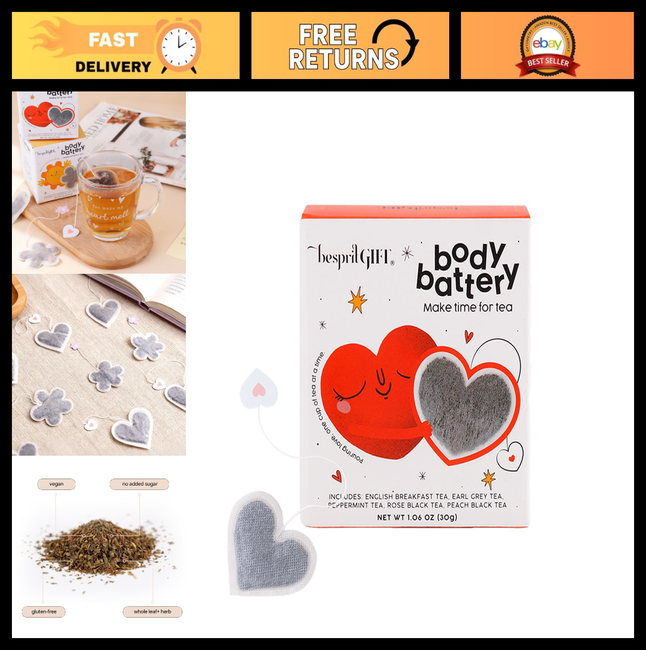 Heart Shaped Tea Bags Variety Pack – 20 Count, 5 Flavors, Cute Gift Idea