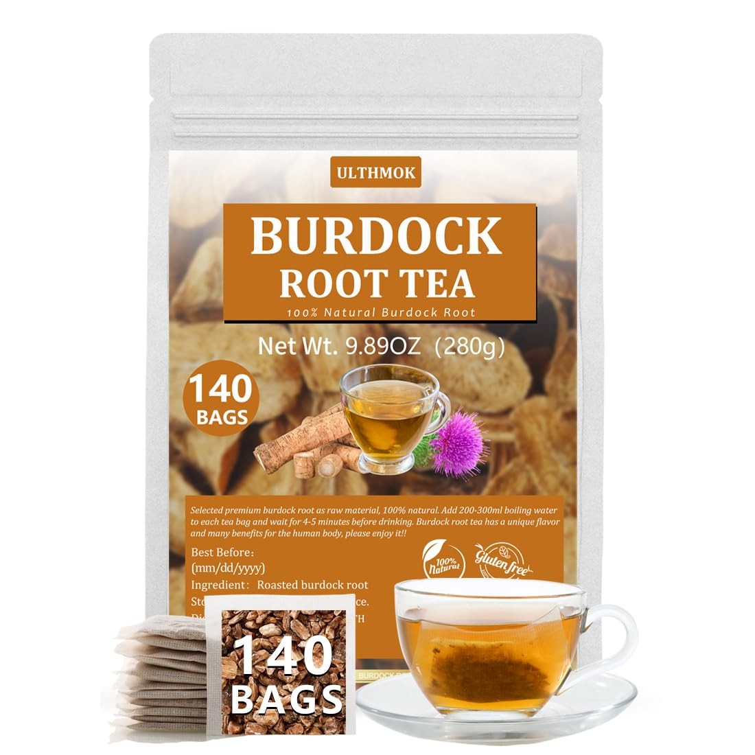 Premium Burdock Root Tea Bags,140 Bags.100% Natural 140 Count (Pack of 1)
