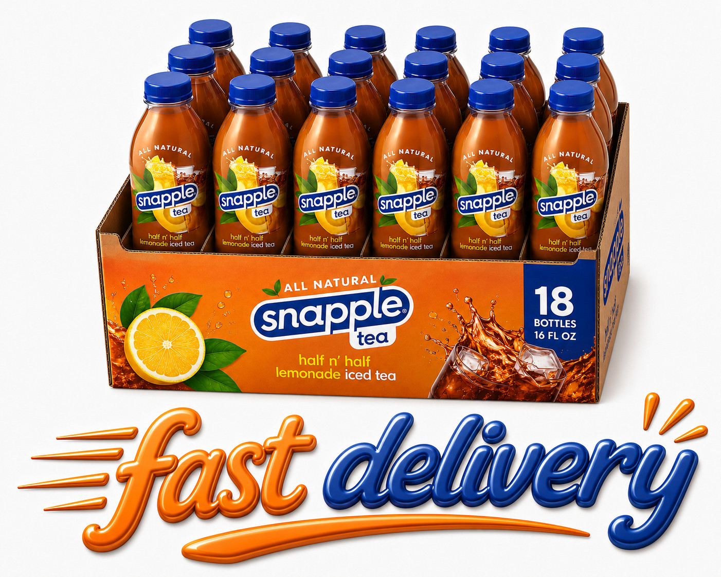 Snapple Half ‘n Half iced Tea & Lemonade – 16 fl oz Plastic Bottles, Pack of 18