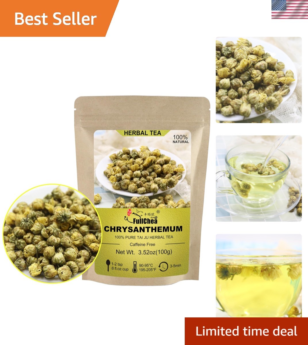 Natural Dried Chrysanthemum Tea – 3.52oz Loose Leaf – Sweet & Fresh Herbal Blend