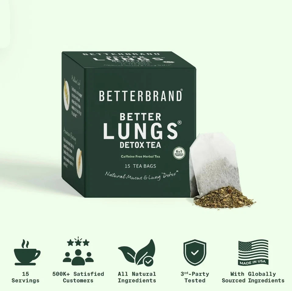 NEW Betterbrand Better Lungs Detox Tea – Herbal Tea Bags – Mullein Leaf Ginseng
