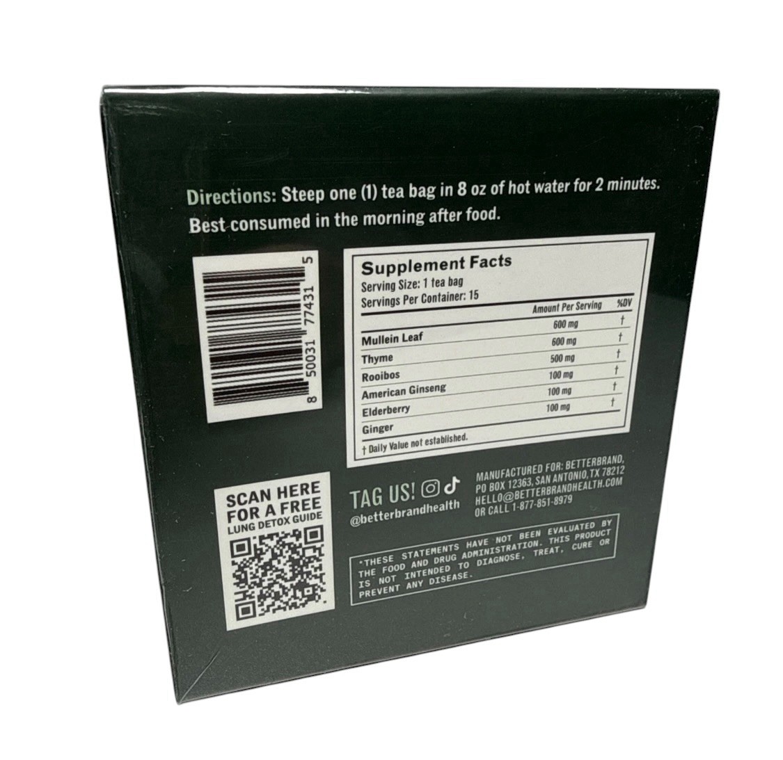 Betterbrand Better Lungs Detox Tea Caffeine Free Herbal Tea Bags Mullein Leaf