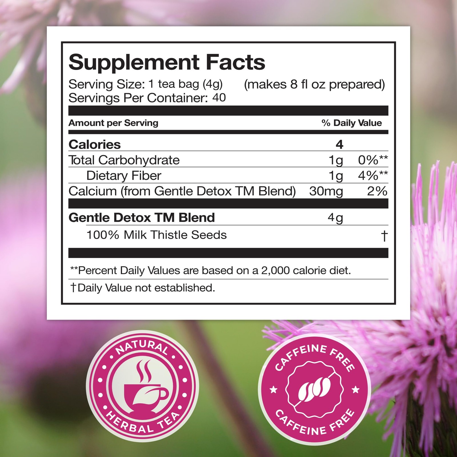 Total Tea 100% Natural Milk Thistle Seeds for Liver Cleanse, 25-Pack
